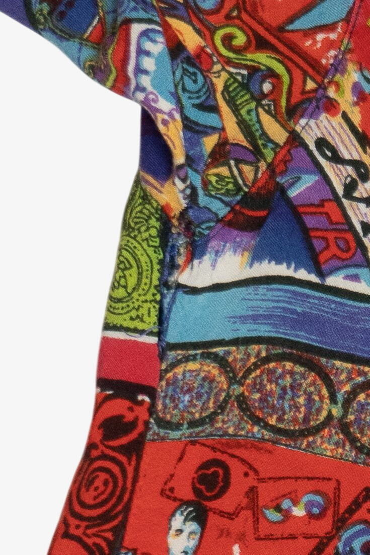 Vintage "Music" "Art" Pop Art All Over Print Button Up Top (1990s)