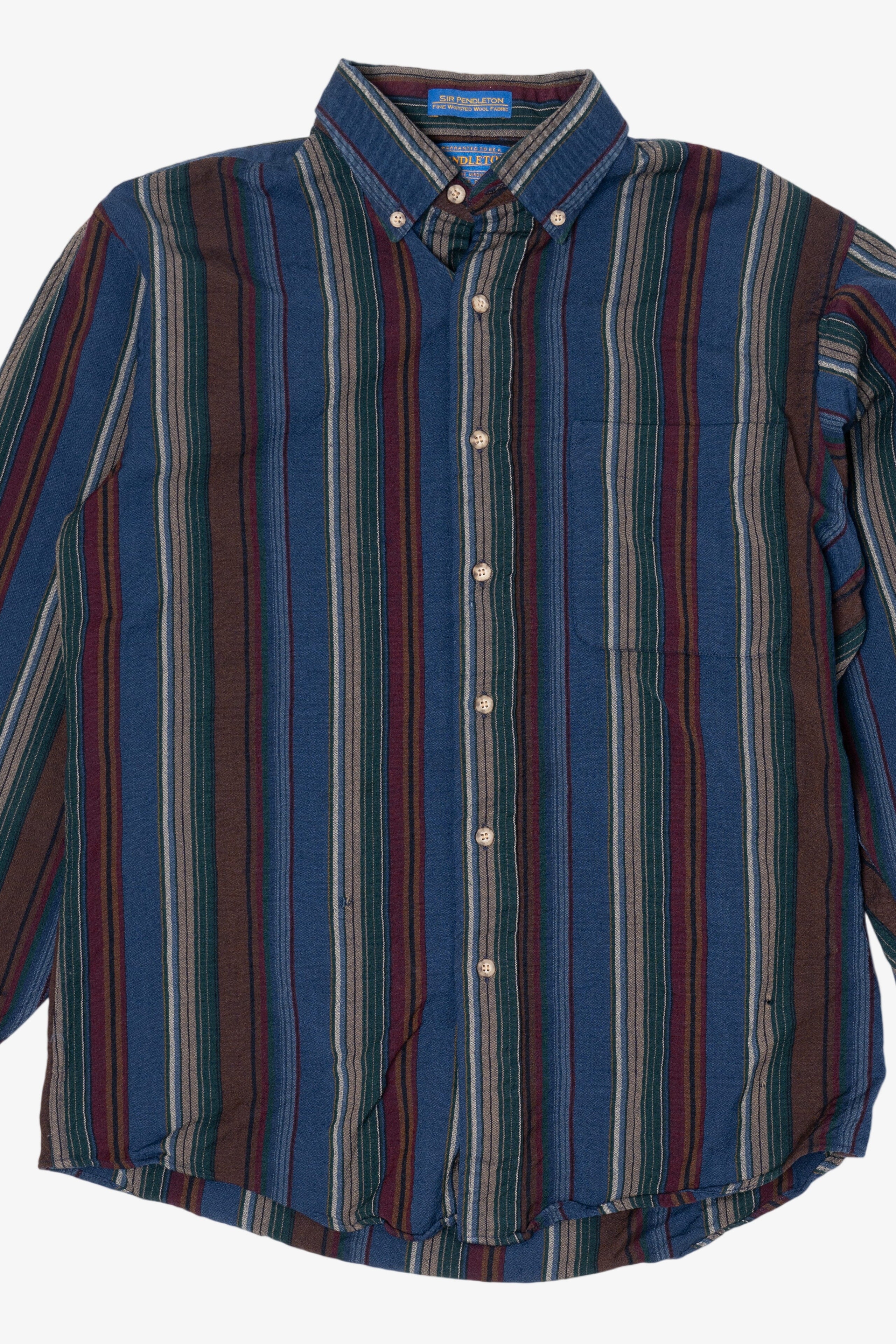 Vintage Distressed Navy Blue Pendleton Striped Button Up Shirt (1990s)