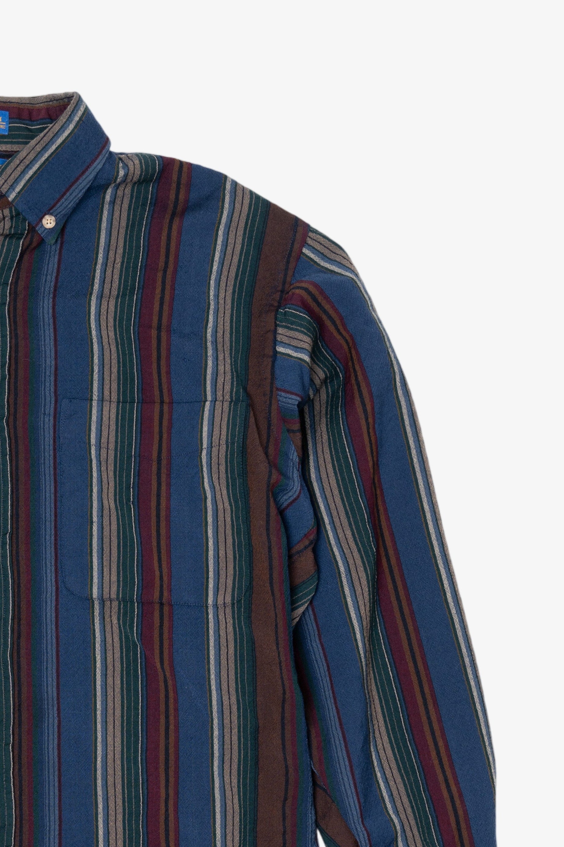 Vintage Distressed Navy Blue Pendleton Striped Button Up Shirt (1990s)