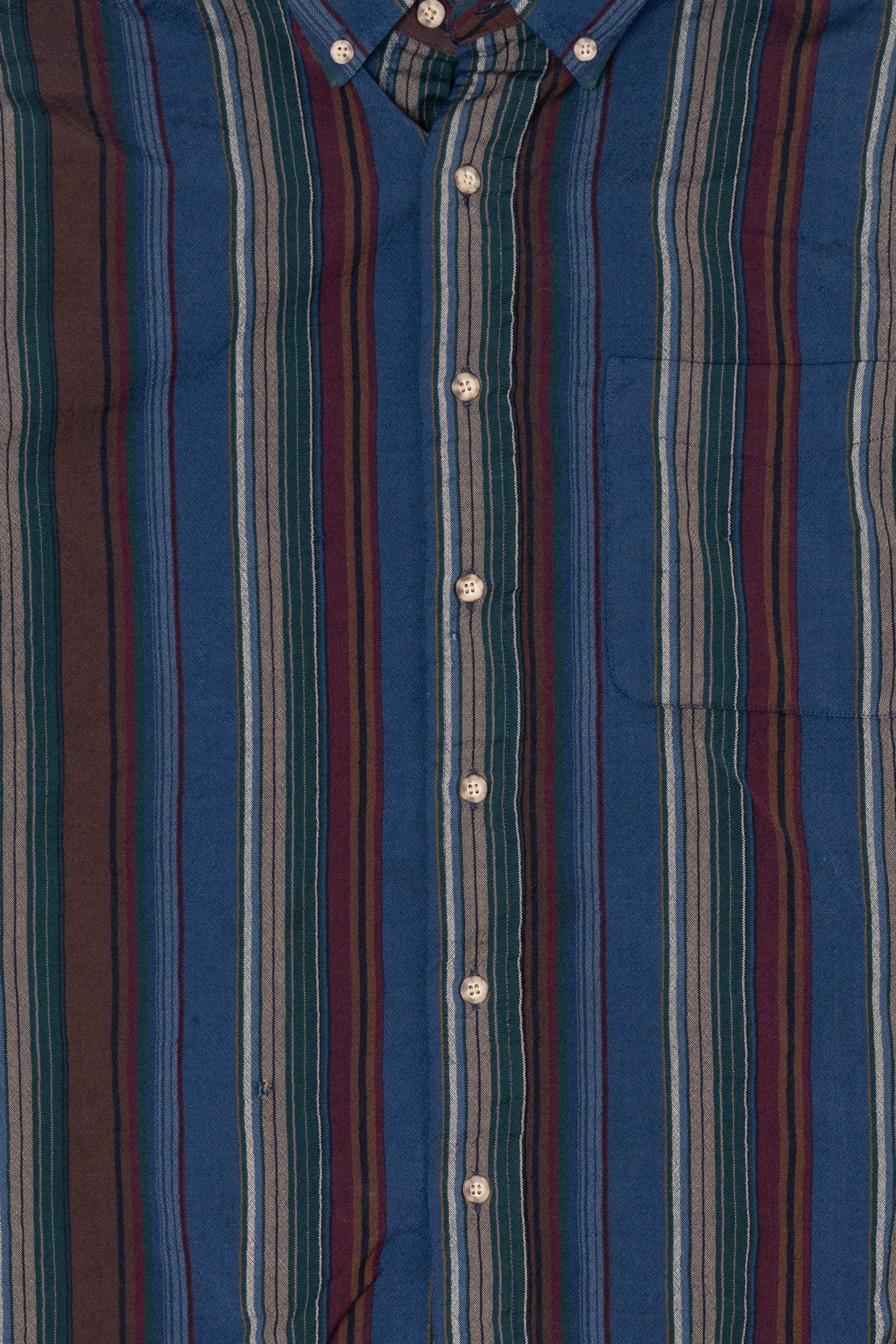 Vintage Distressed Navy Blue Pendleton Striped Button Up Shirt (1990s)
