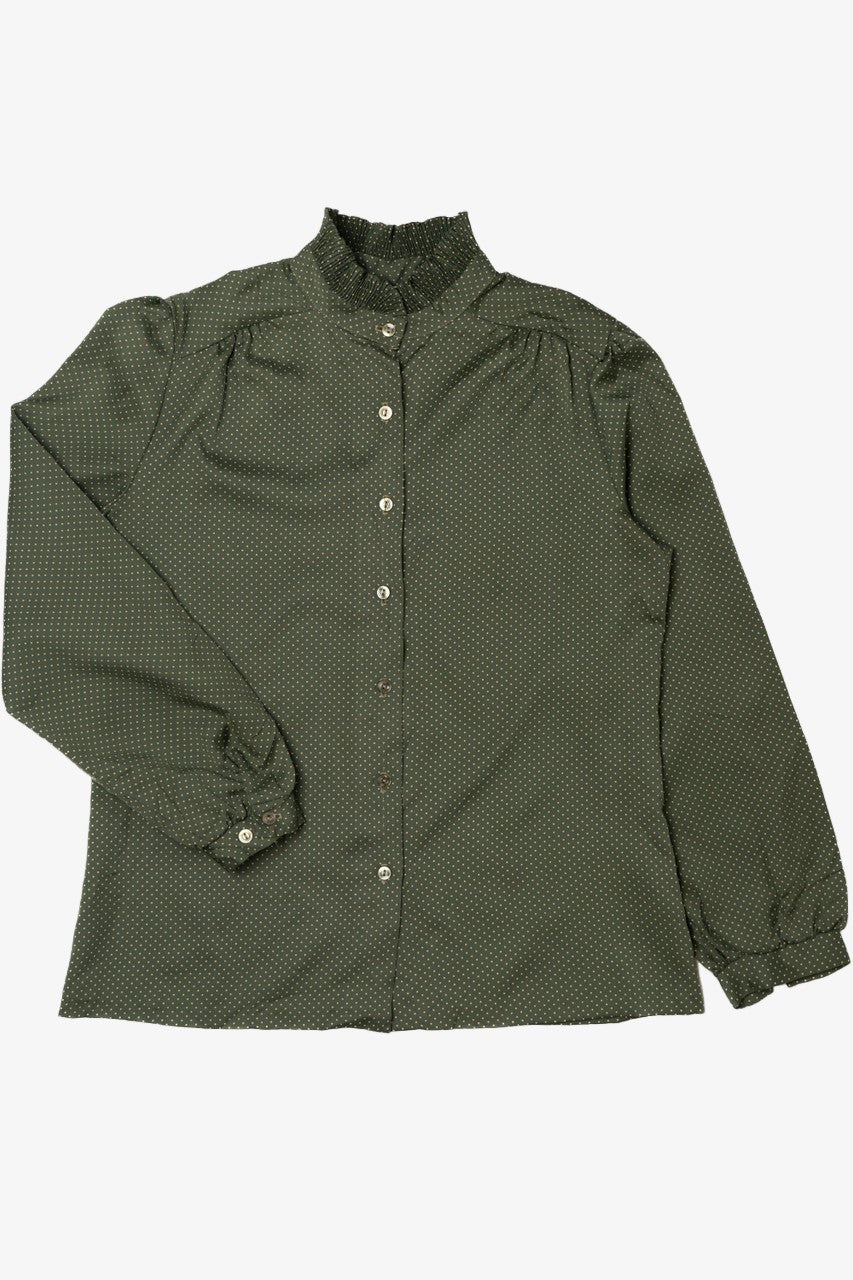 Vintage Swiss Dot Mock Neck Button Up Shirt