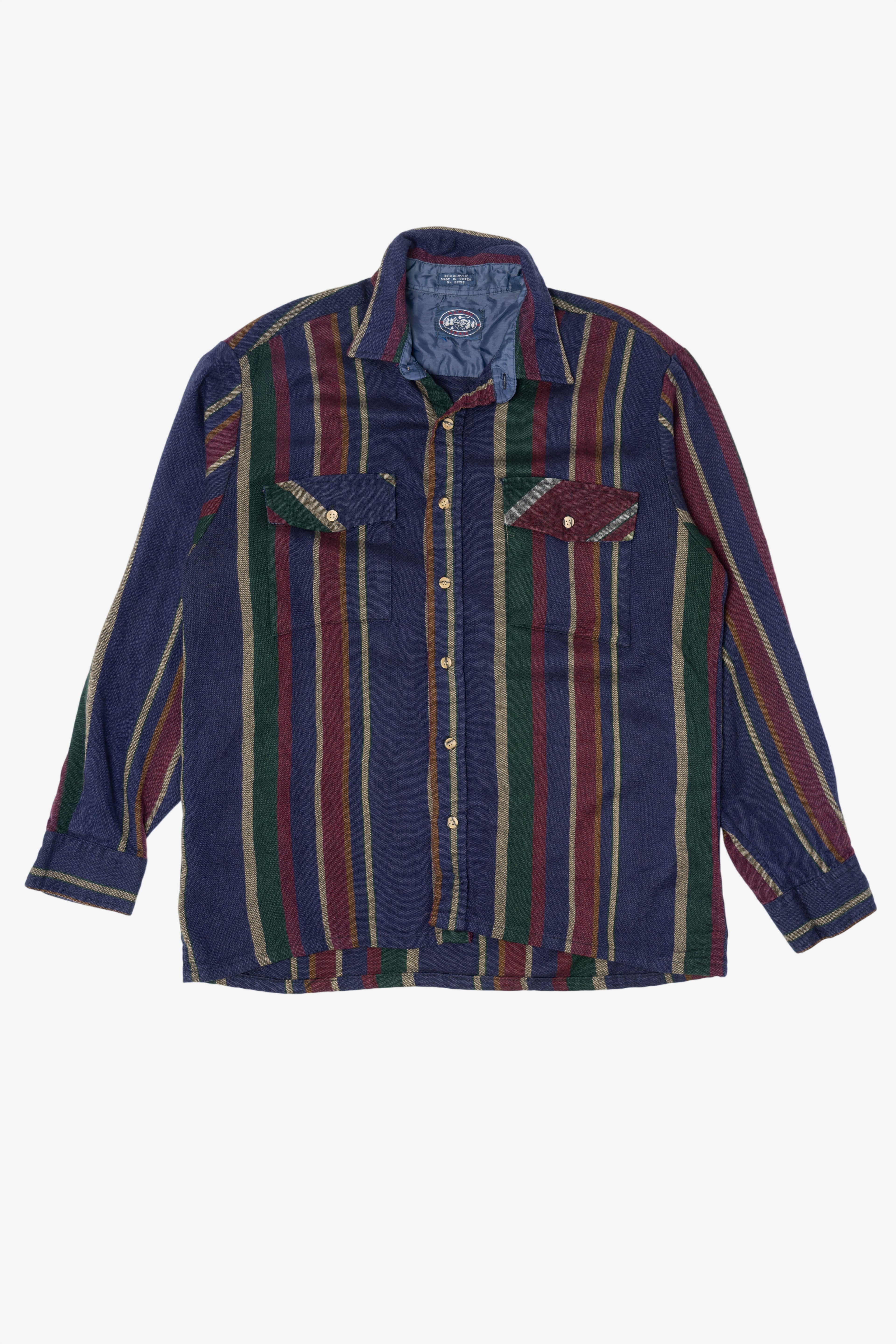 Vintage Navy Blue Striped Alpine Trail Button Up Shirt (1990s)