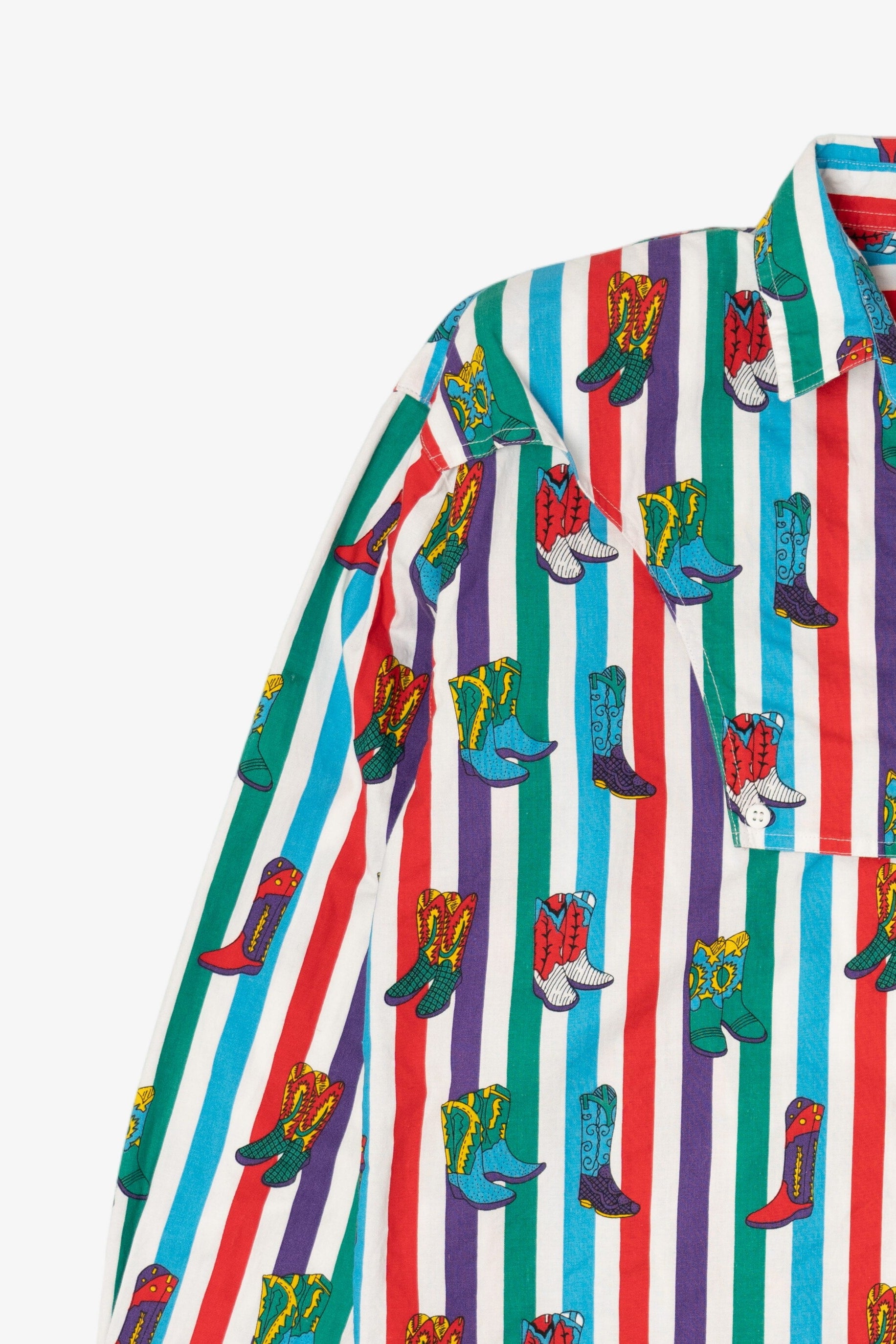 Vintage Side Saddle Cowboy Boots Button Up Striped Shirt (1990s)