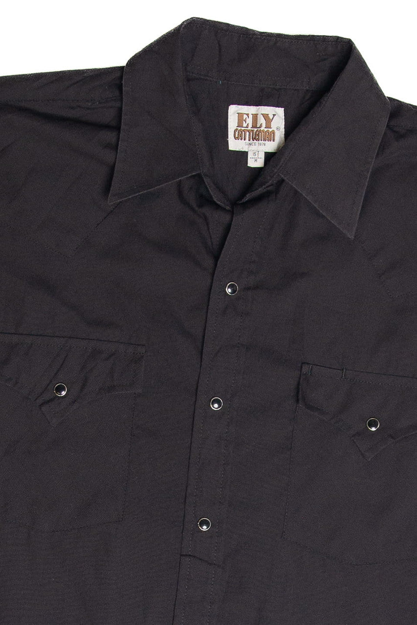 Vintage Ely Solid Black Button Up Shirt