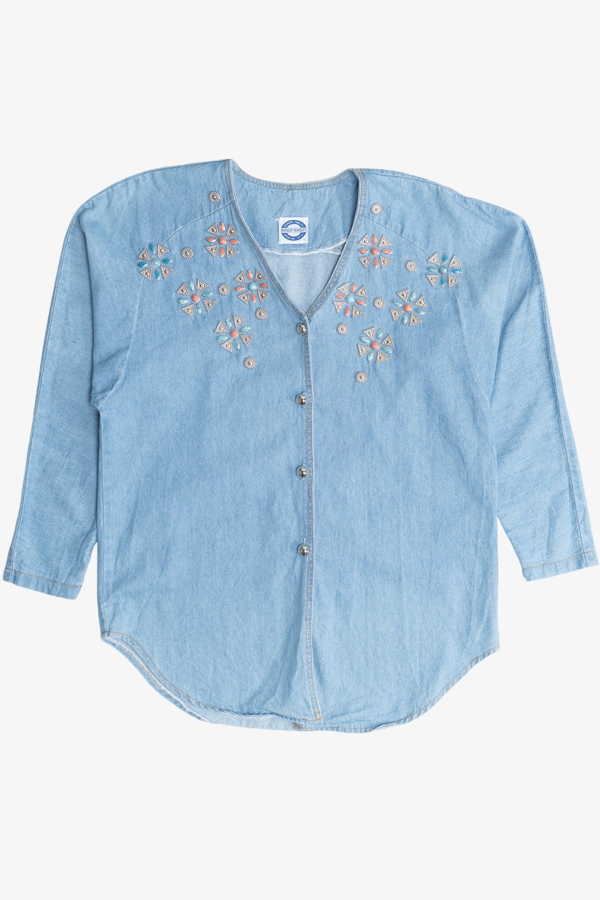 Vintage Southwestern Faux Gemstone Bejeweled Denim Button Up (1990s)