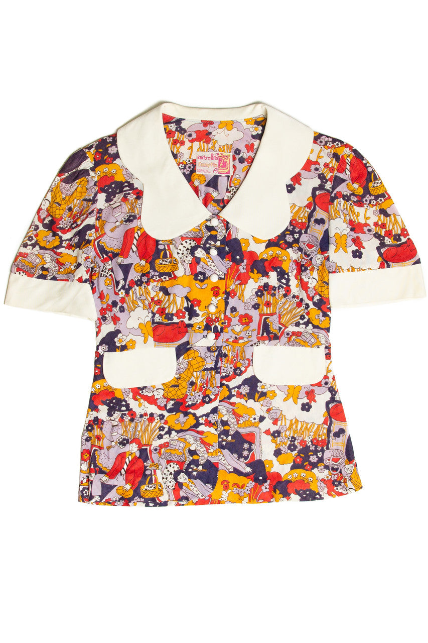 Vintage Knits'N Bits Picnic Button Up Top