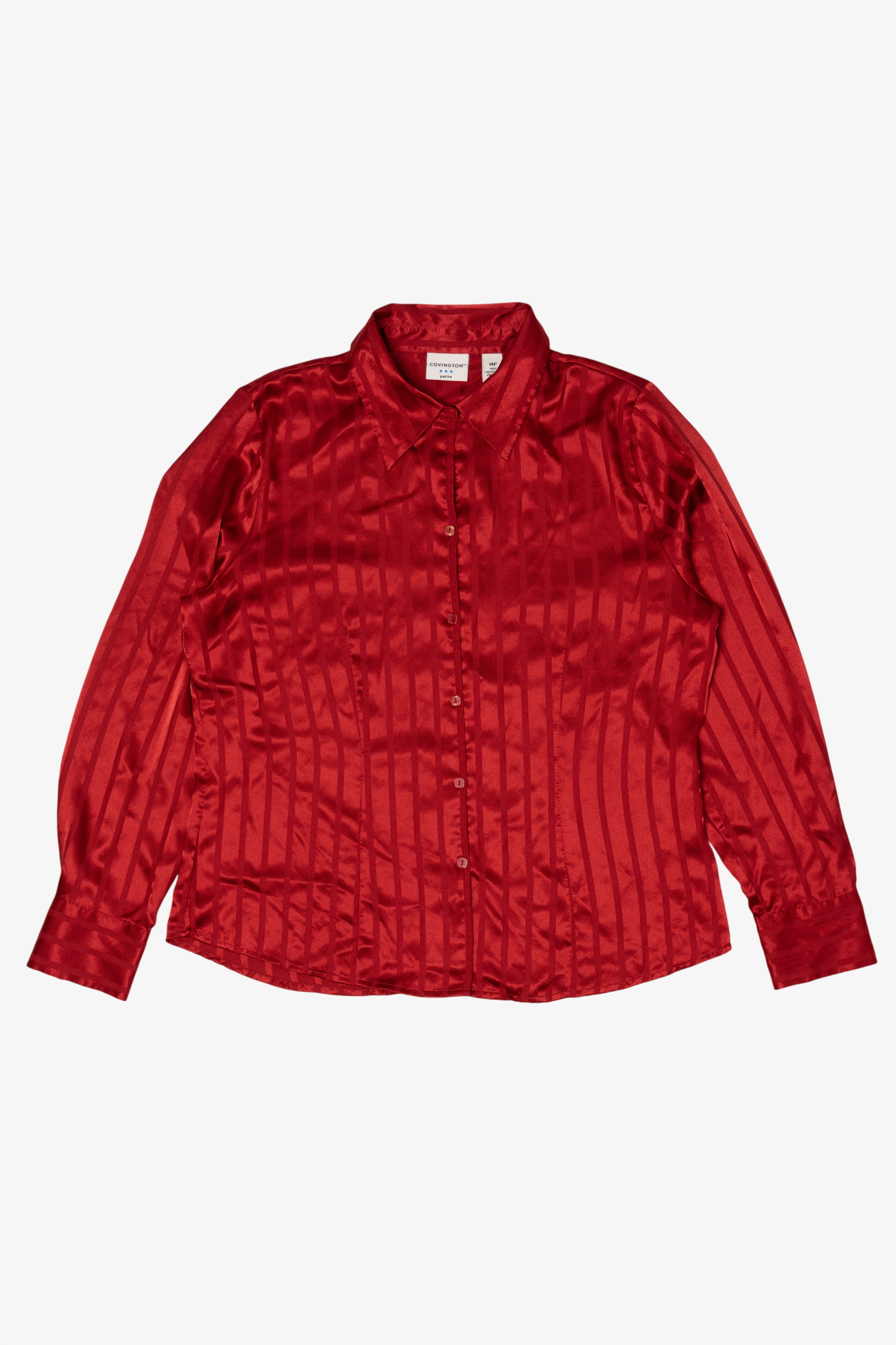 Vintage Red Covington Satin Striped Silk Like Blouse (1990s)