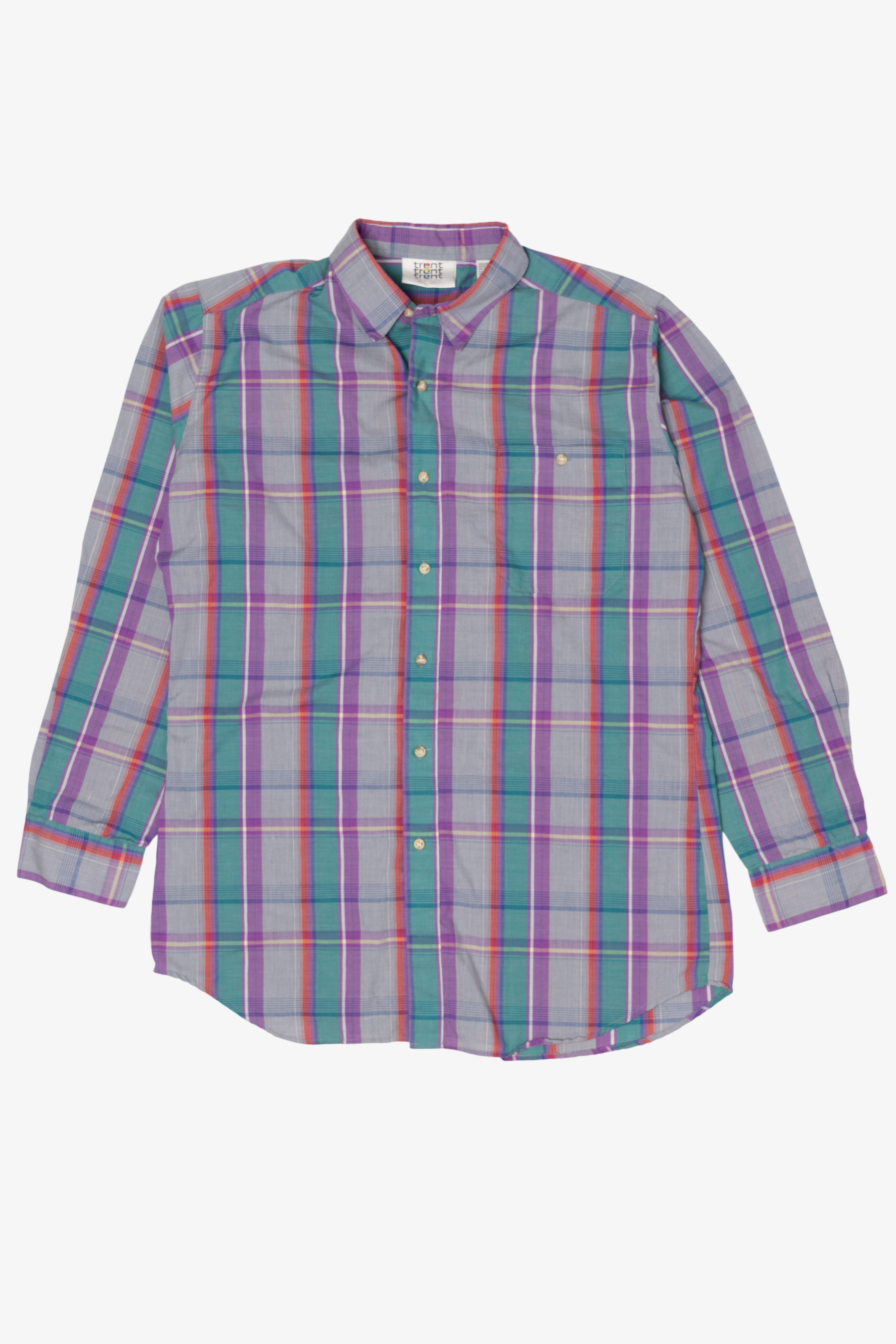 Vintage Gray Plaid Trent Sport Button Up Shirt (1990s)
