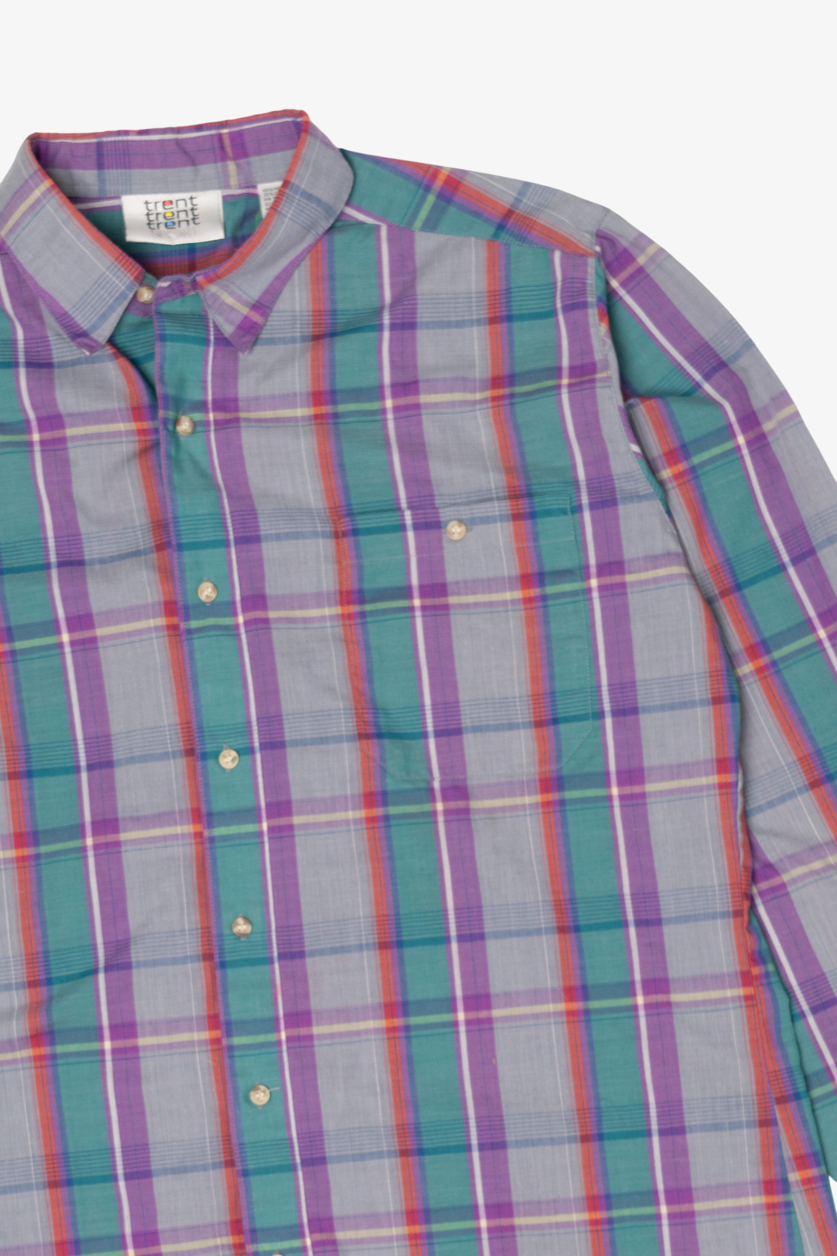 Vintage Gray Plaid Trent Sport Button Up Shirt (1990s)