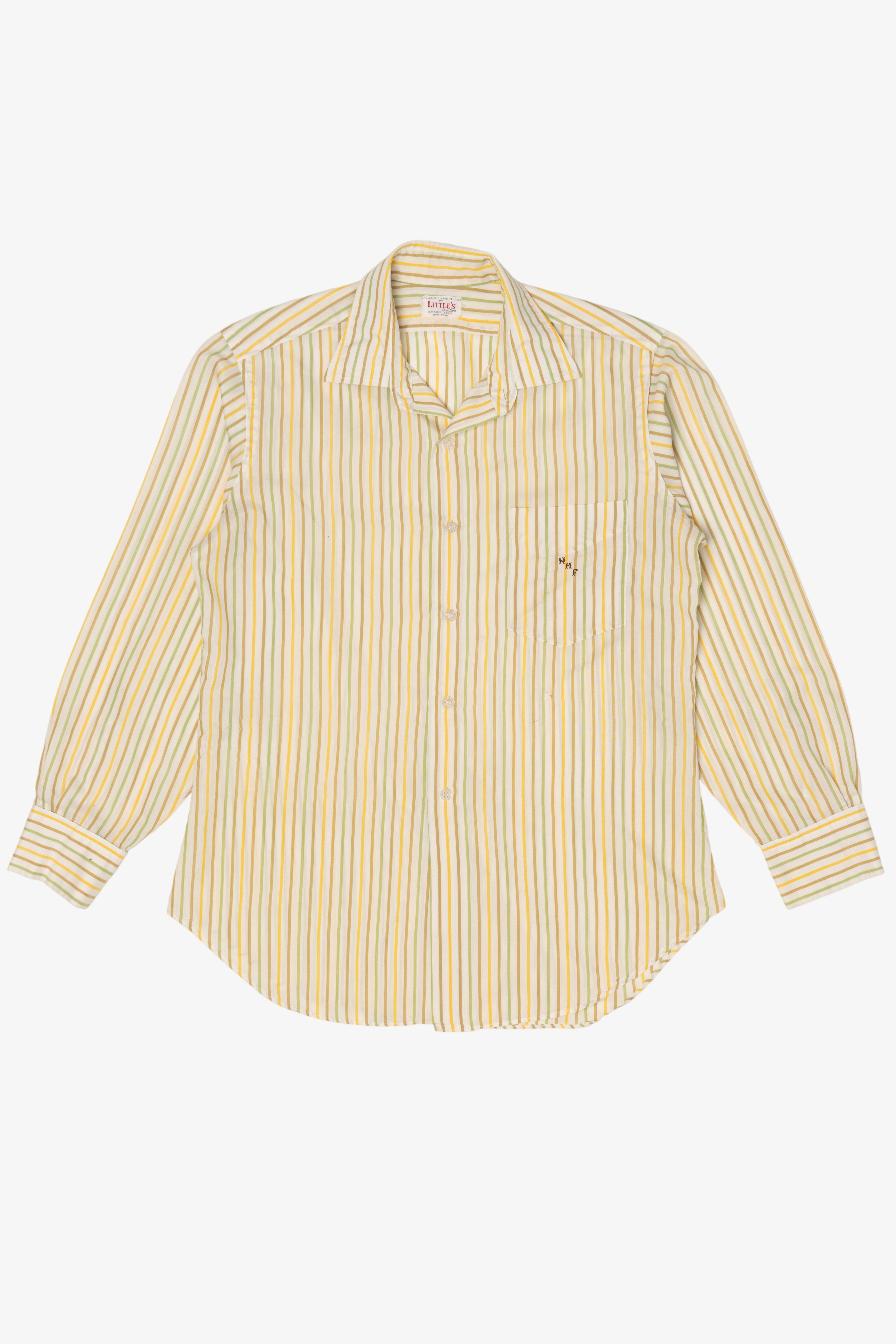 Vintage Hand Tailored Yellow Striped Little's Creations Button Up Shirt (1980s)