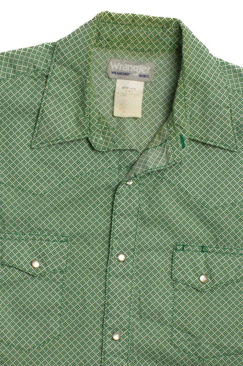 Vintage Green Wrangler Short Sleeve Button Up Shirt (1990s)