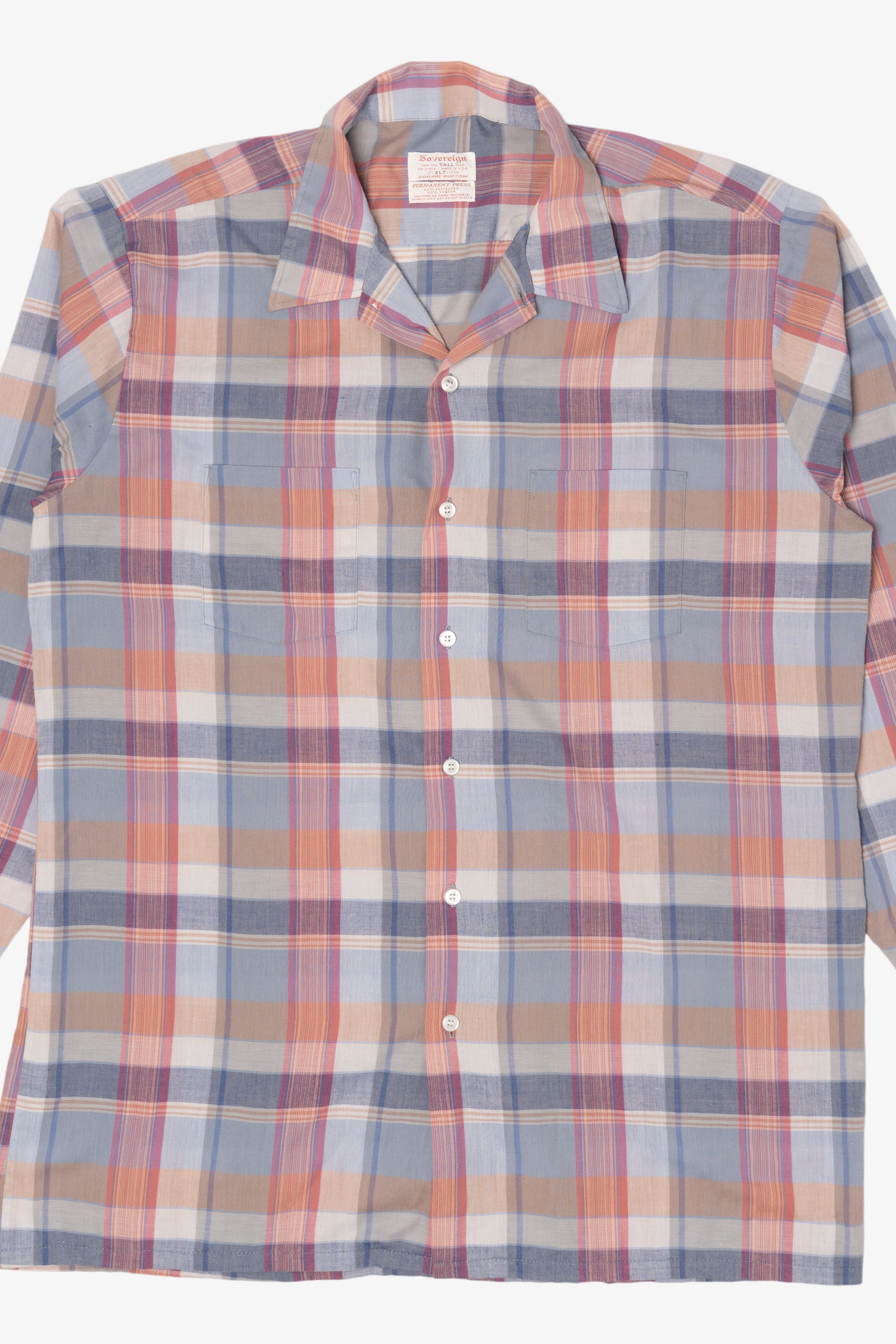 Vintage Sovereign Light Blue Plaid Permanent Press Button Up Shirt (1970s)