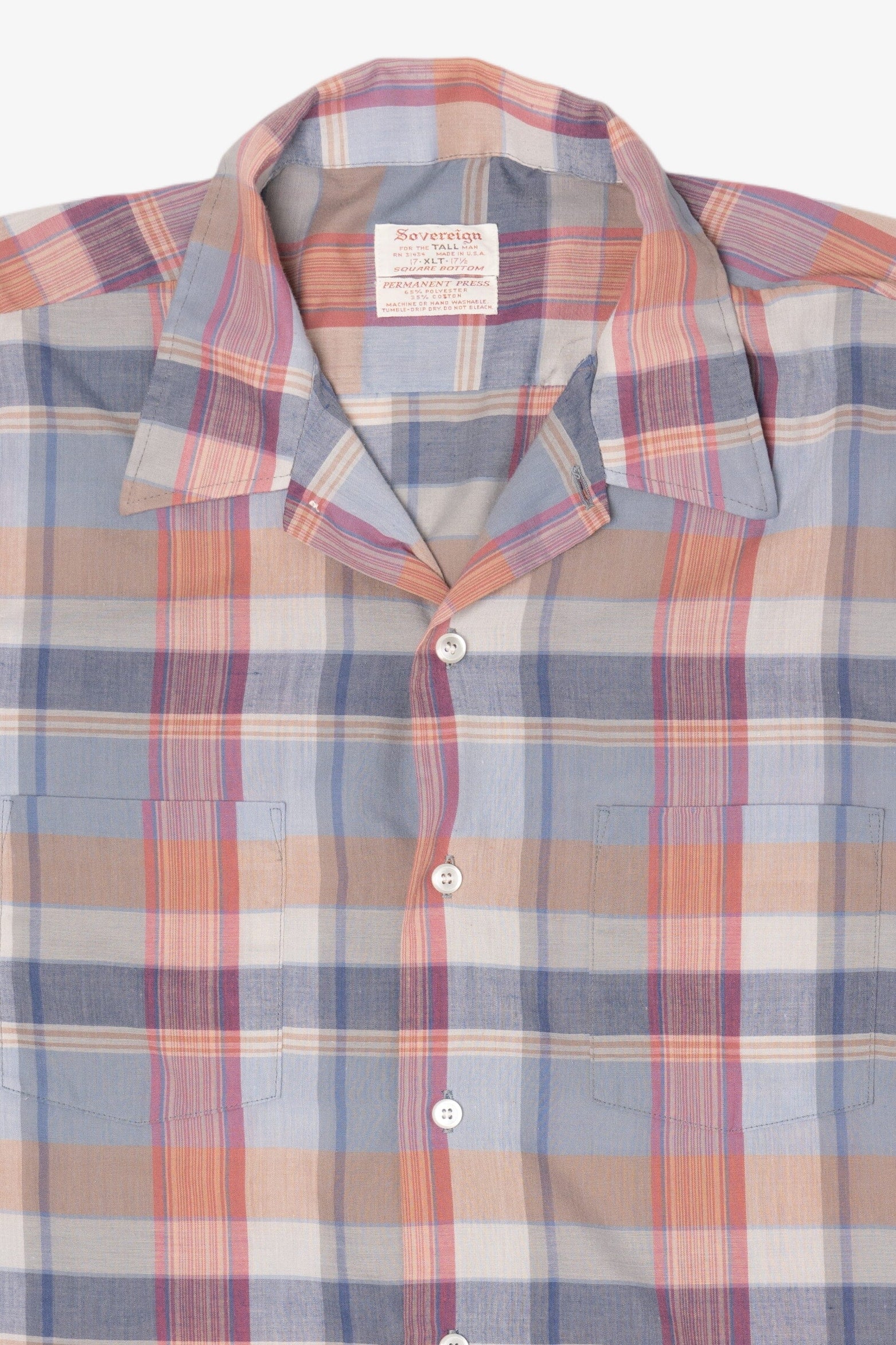 Vintage Sovereign Light Blue Plaid Permanent Press Button Up Shirt (1970s)