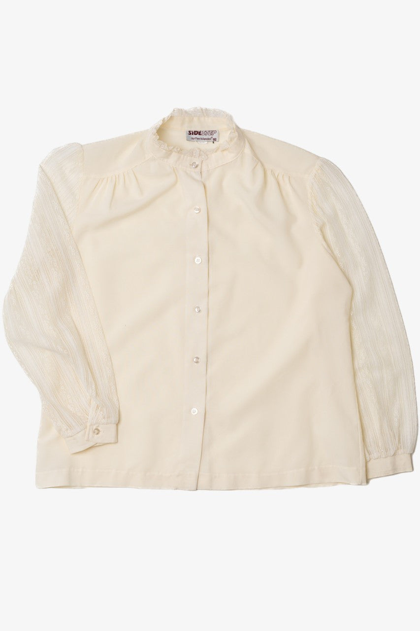 Vintage Lace Sleeve Mandarin Collar Button Up Shirt