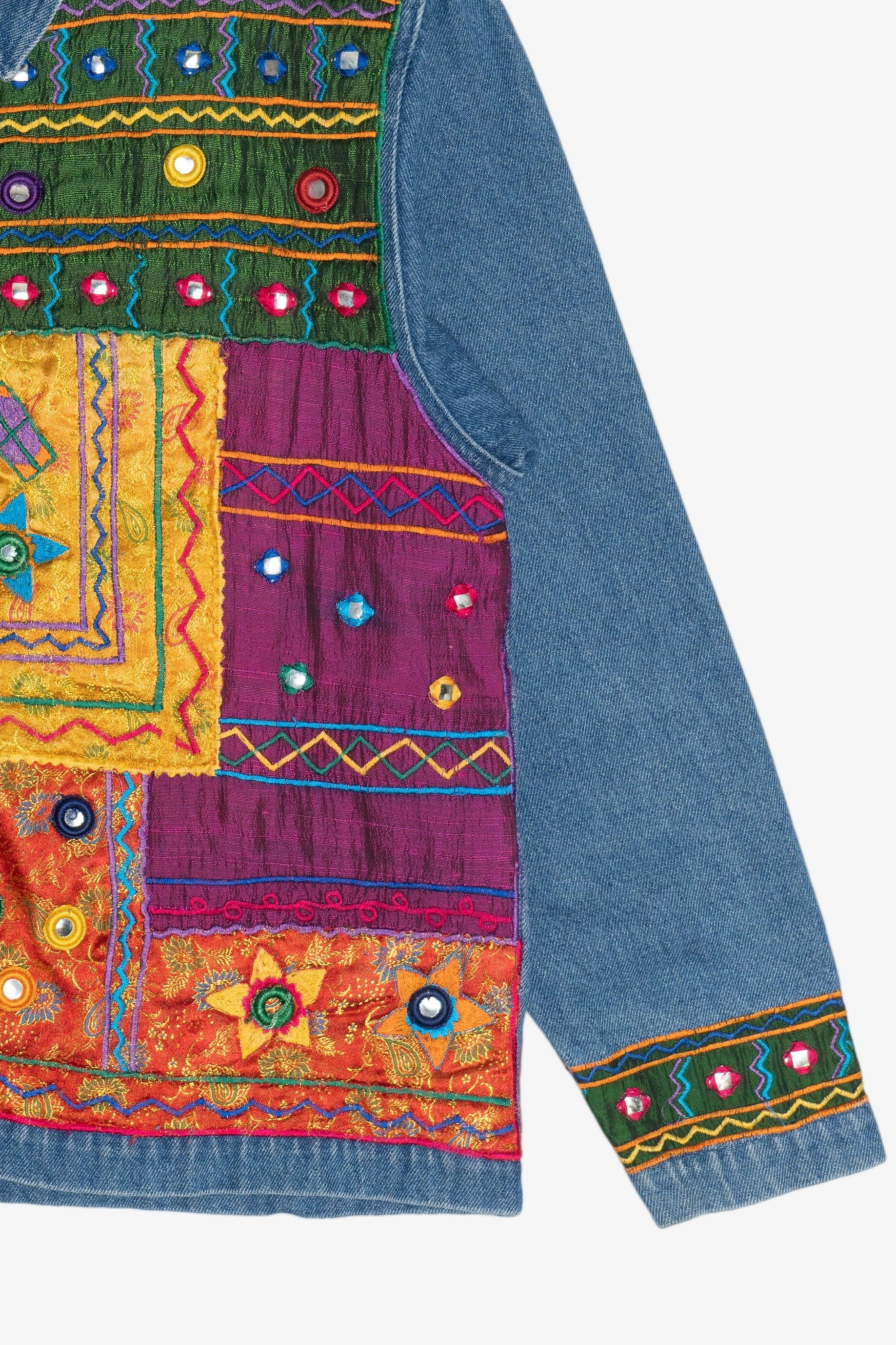 Vintage Life Style Embroidered Patchwork Front Denim Button Up (1990s)