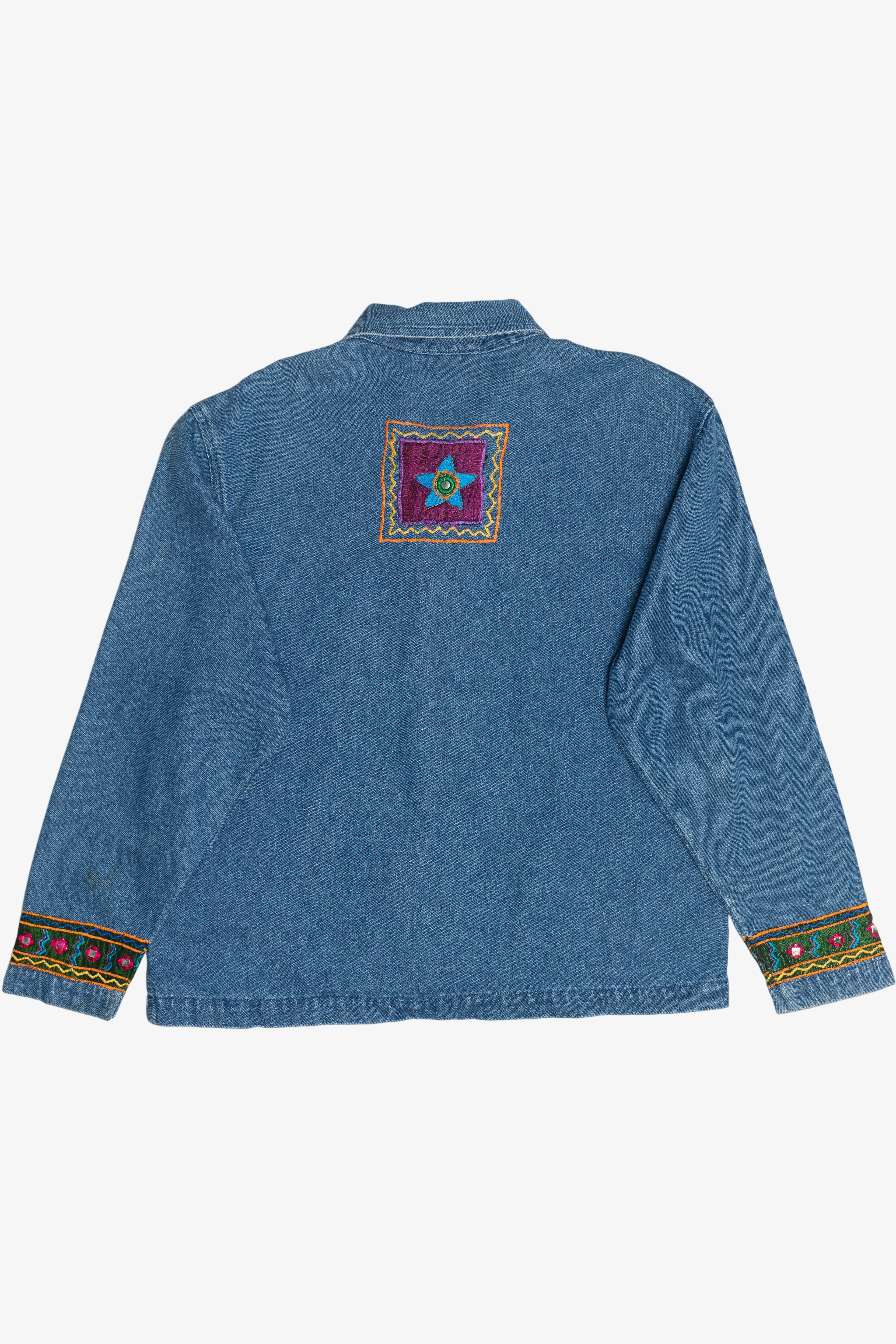 Vintage Life Style Embroidered Patchwork Front Denim Button Up (1990s)