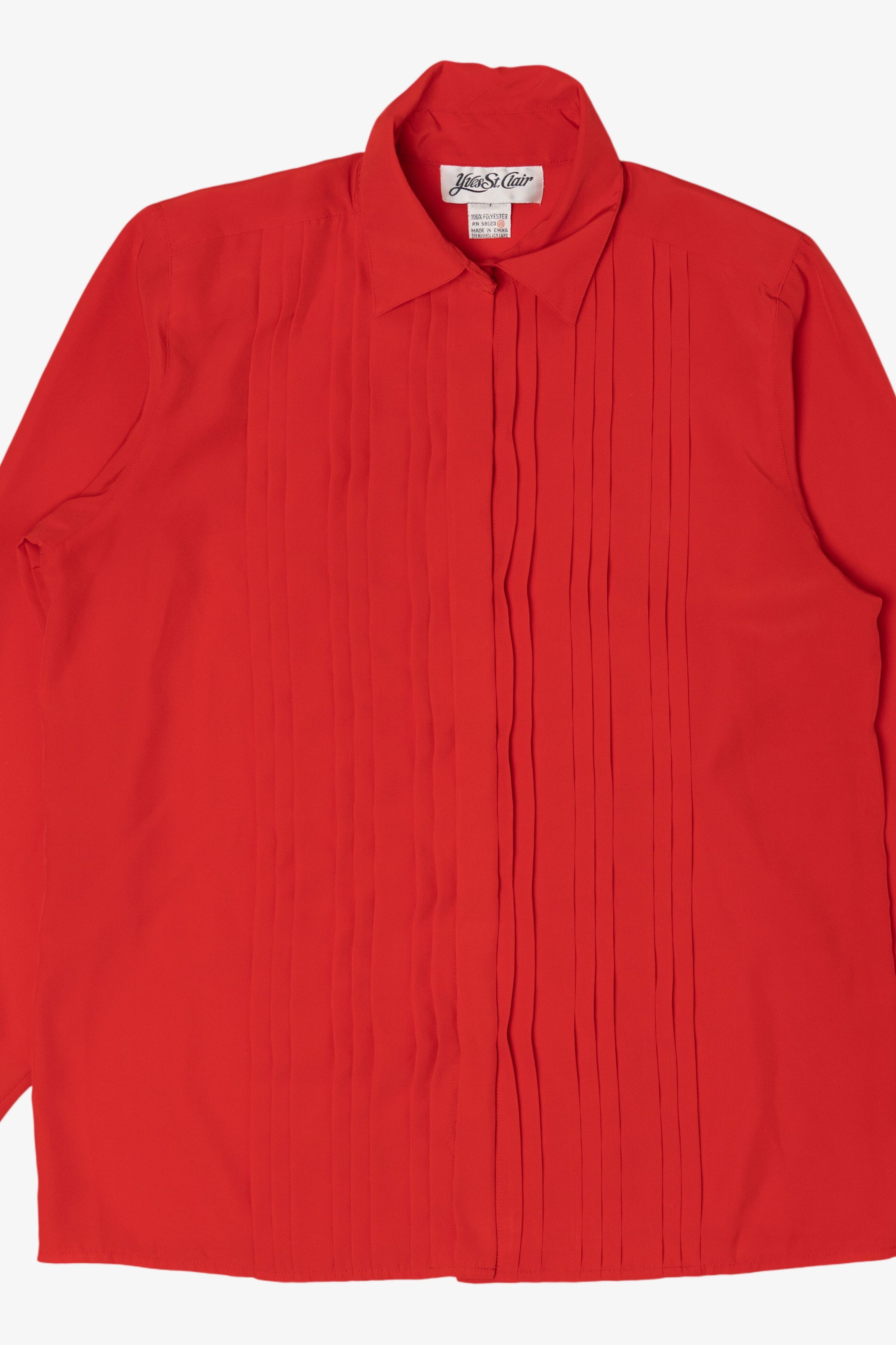 Vintage Red Yves St. Claire Pleated Ruffle Button Up Blouse (1980s)