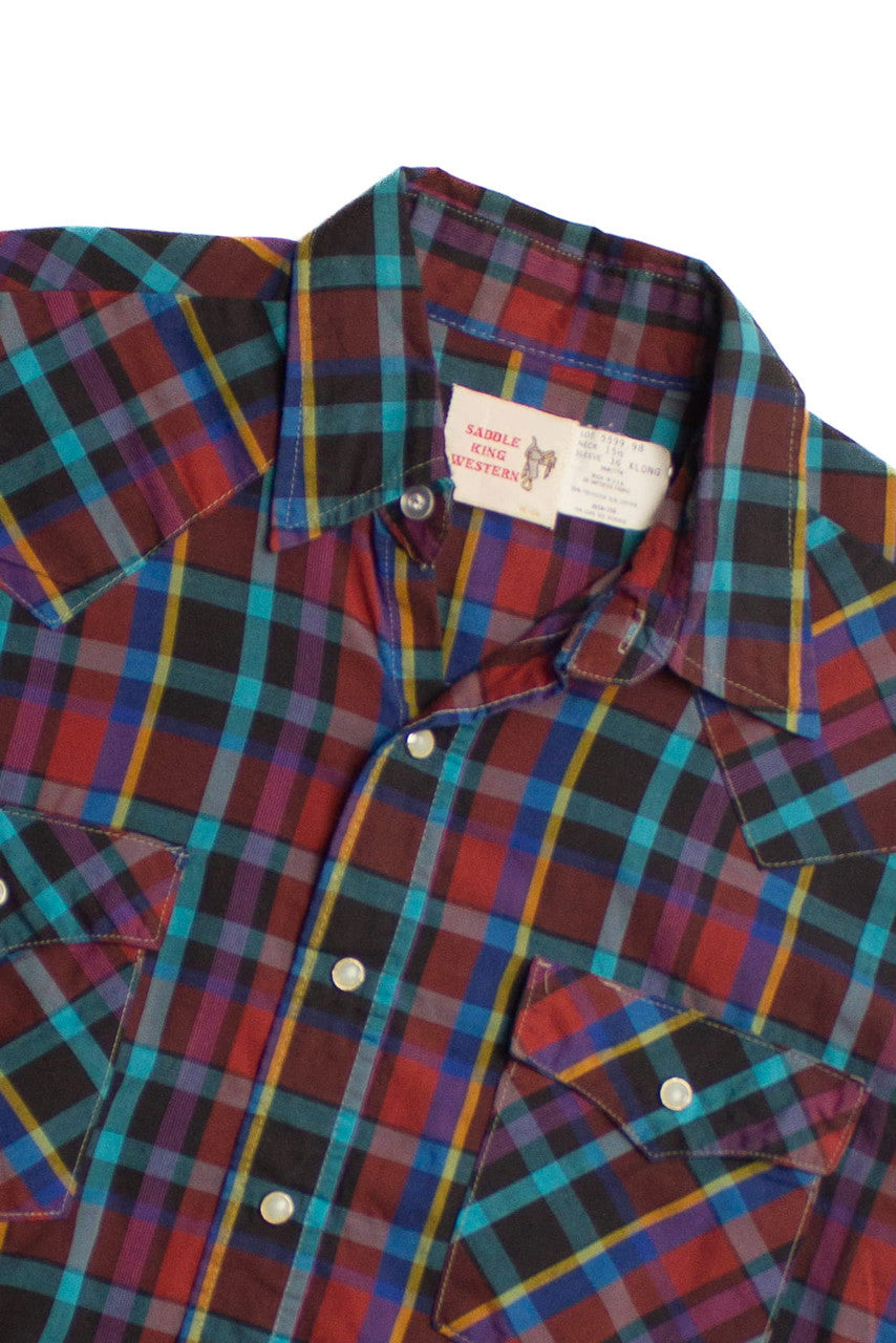 Vintage Plaid Multicolored Saddle King Western Button Up Shirt