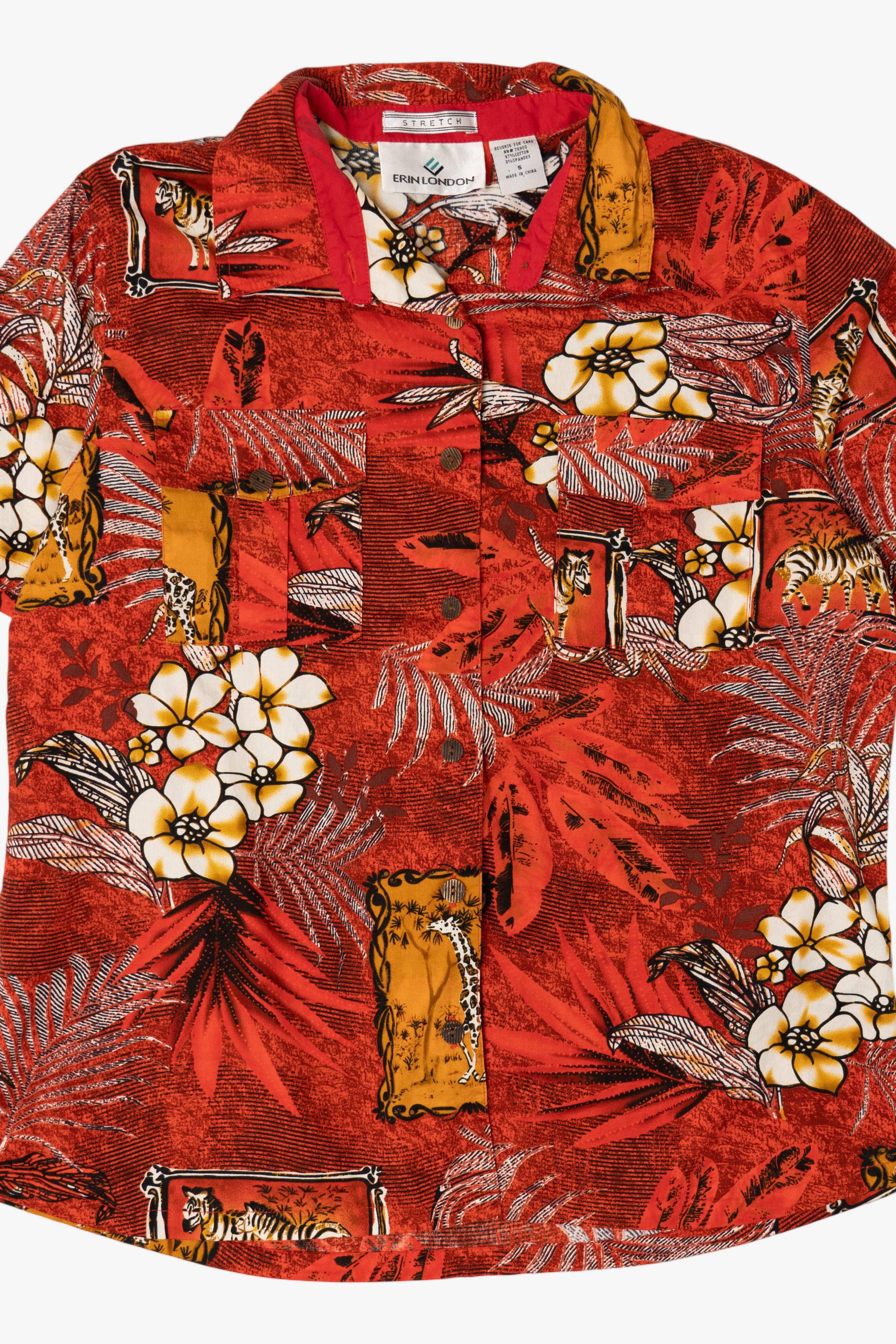 Vintage Red Erin London Tropical Hawaiian Button Up Shirt (1990s)