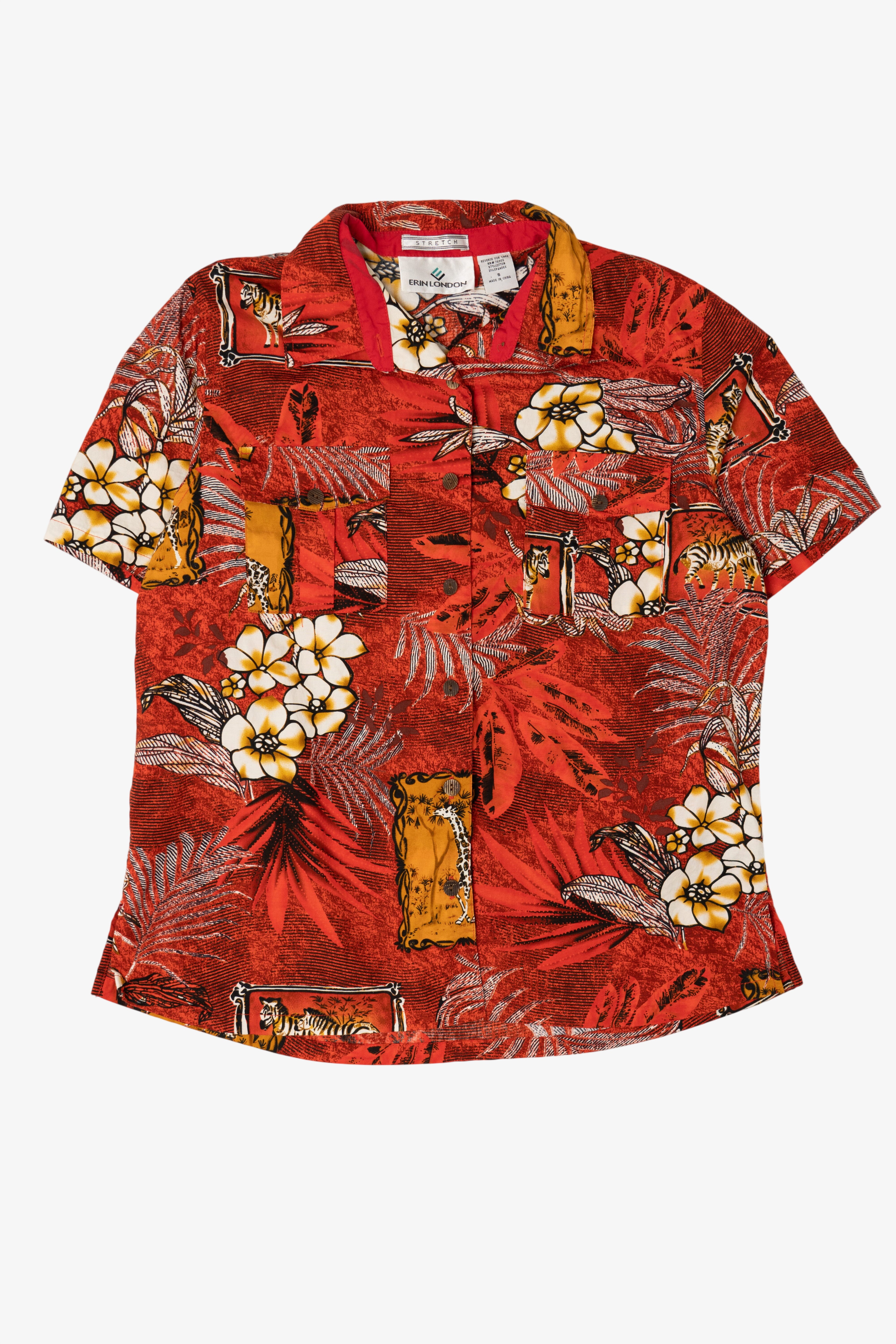 Vintage Red Erin London Tropical Hawaiian Button Up Shirt (1990s)