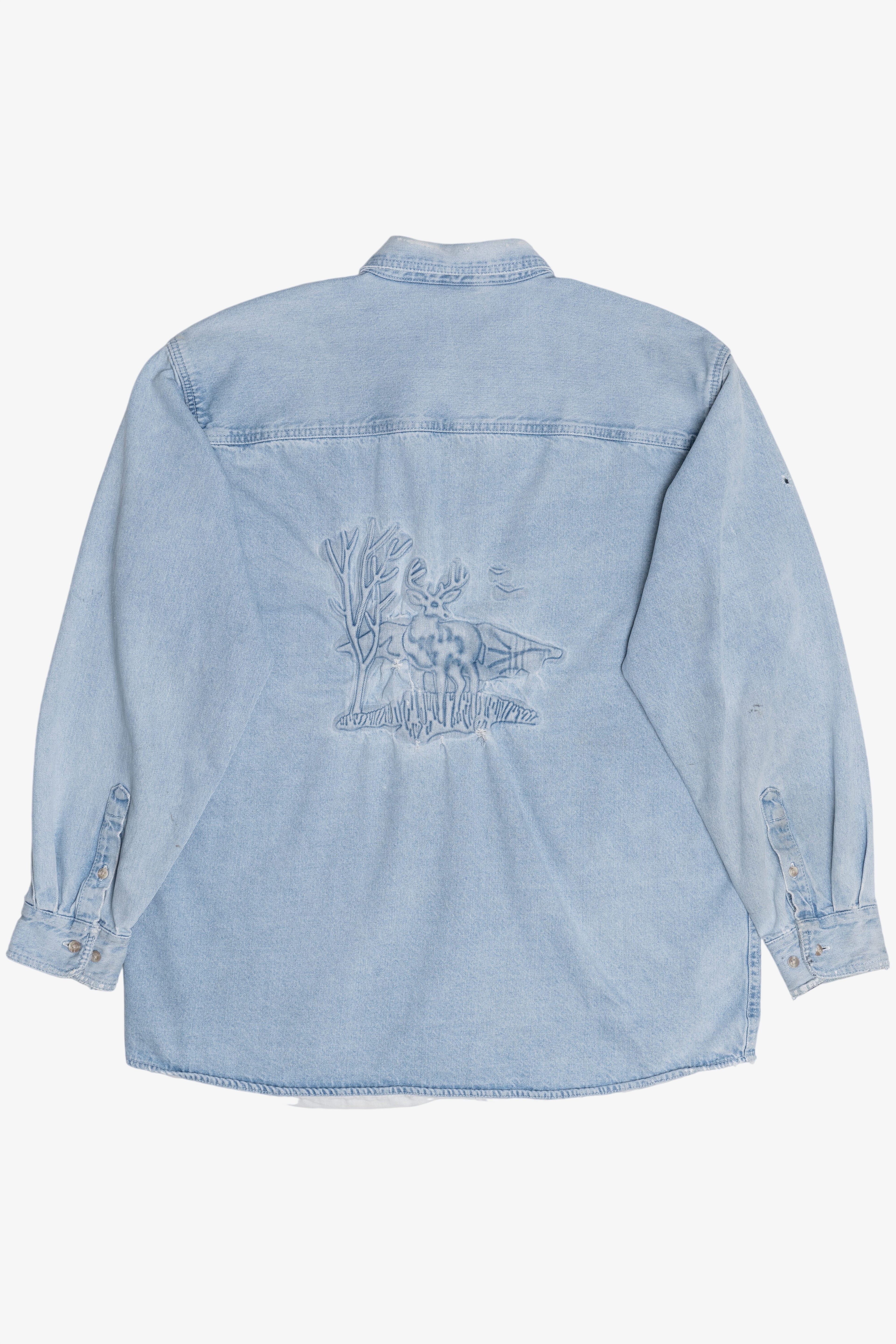 Vintage Distressed A&E Embroidered Moose Denim Button Up (1990s)