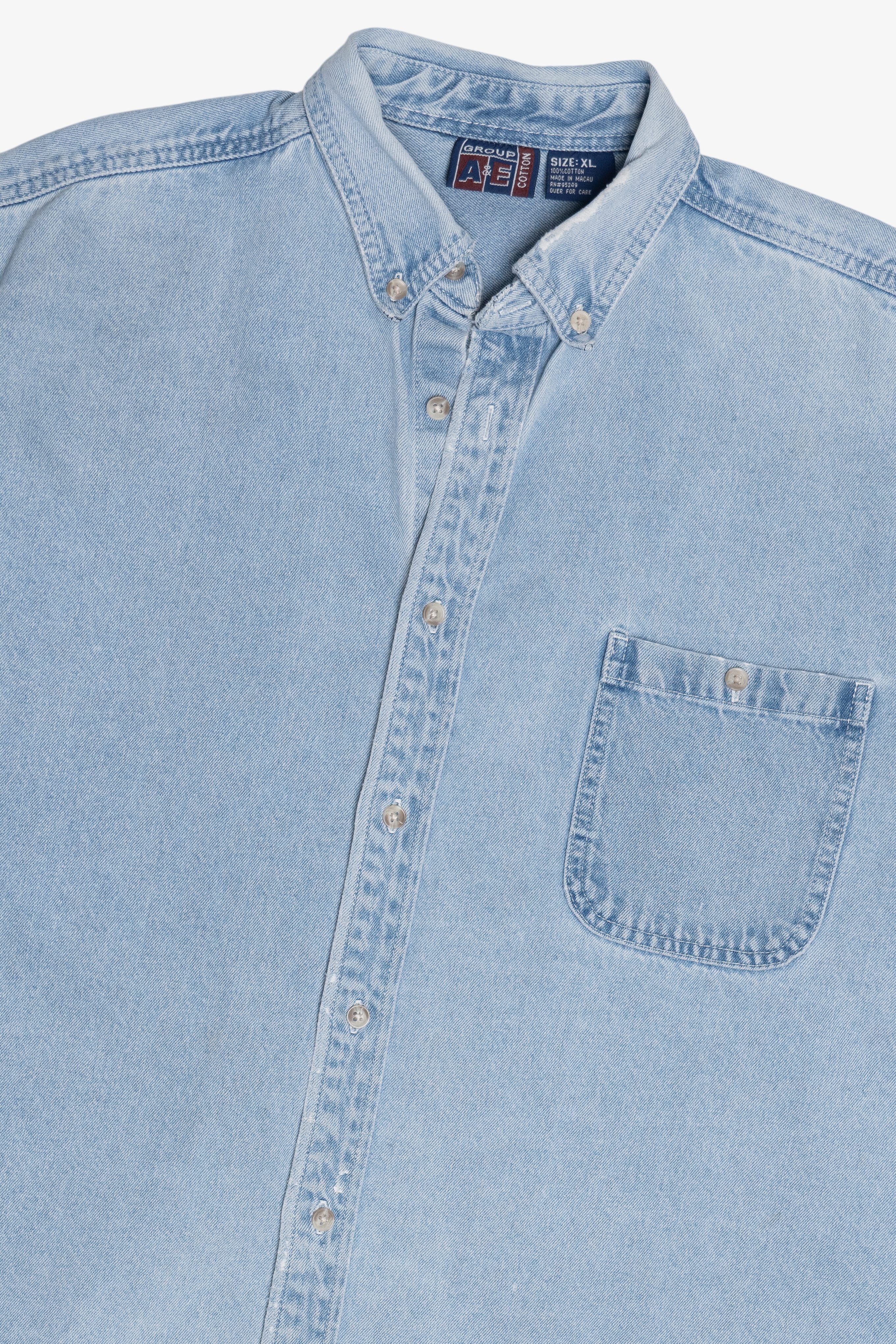 Vintage Distressed A&E Embroidered Moose Denim Button Up (1990s)
