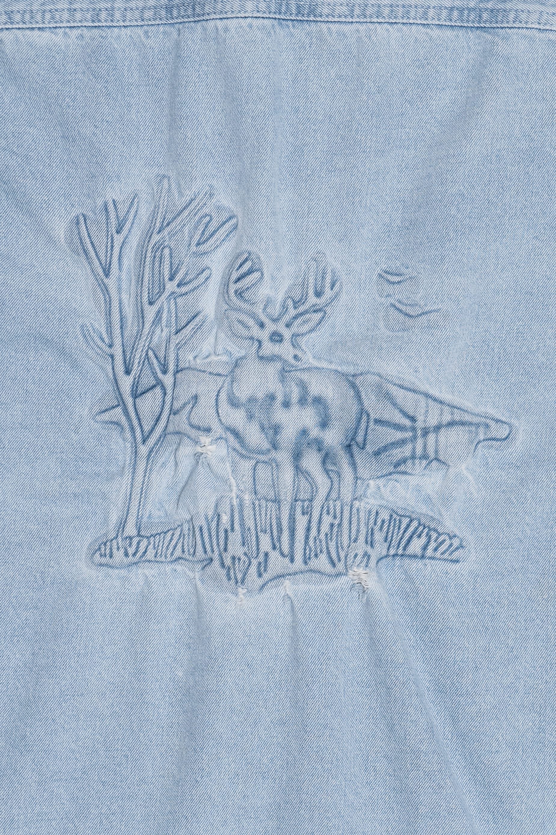 Vintage Distressed A&E Embroidered Moose Denim Button Up (1990s)