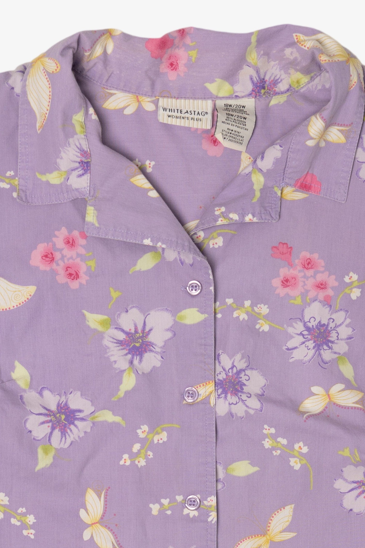 Vintage White Stag Lavender Floral Button Up Shirt (1990s)