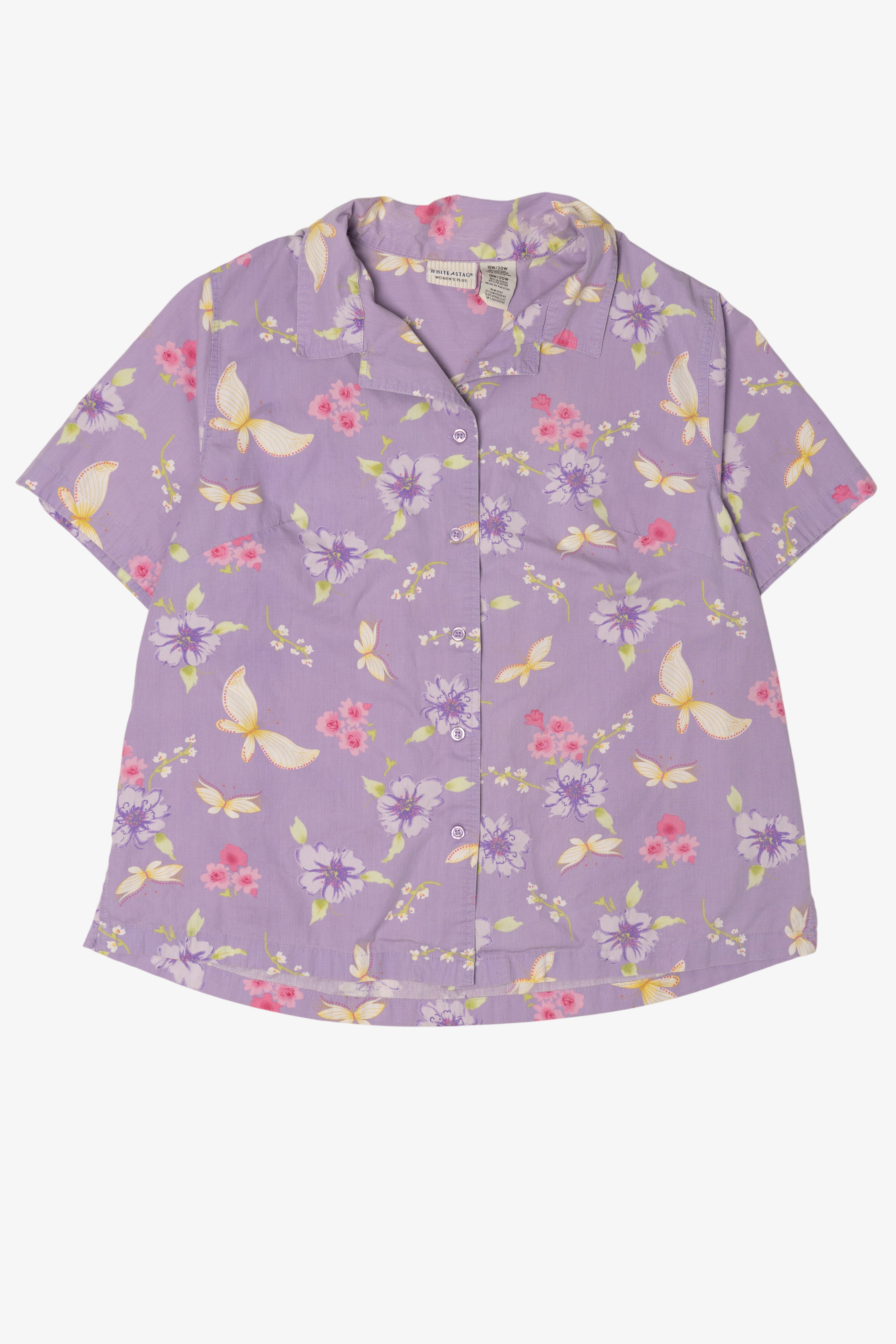 Vintage White Stag Lavender Floral Button Up Shirt (1990s)