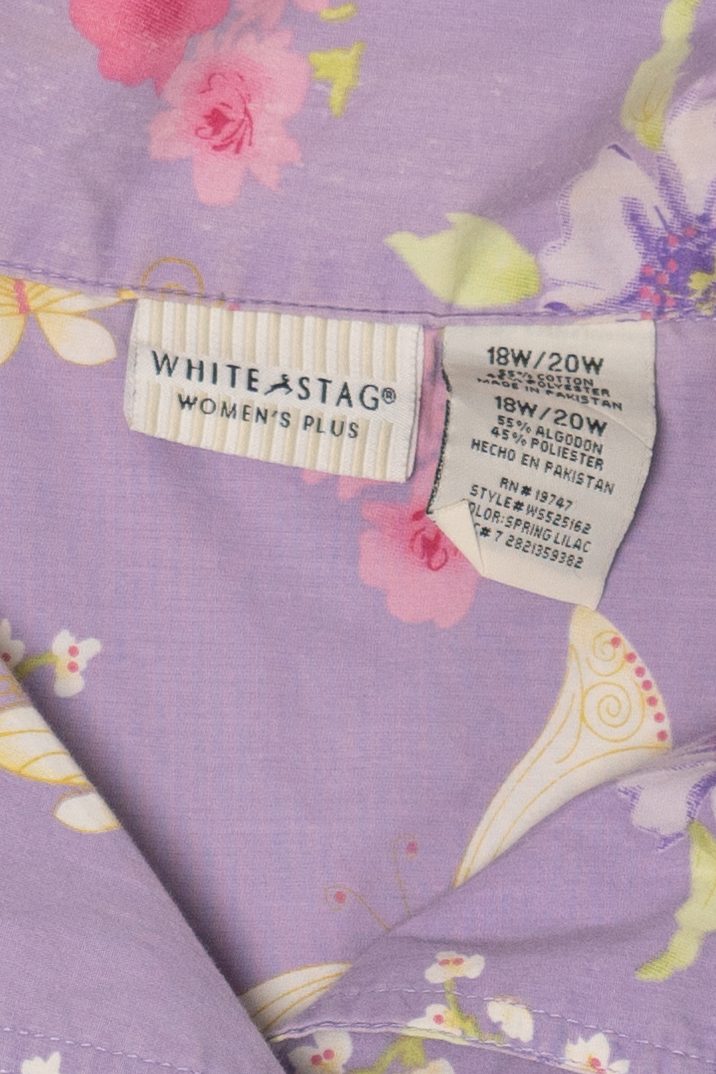 Vintage White Stag Lavender Floral Button Up Shirt (1990s)
