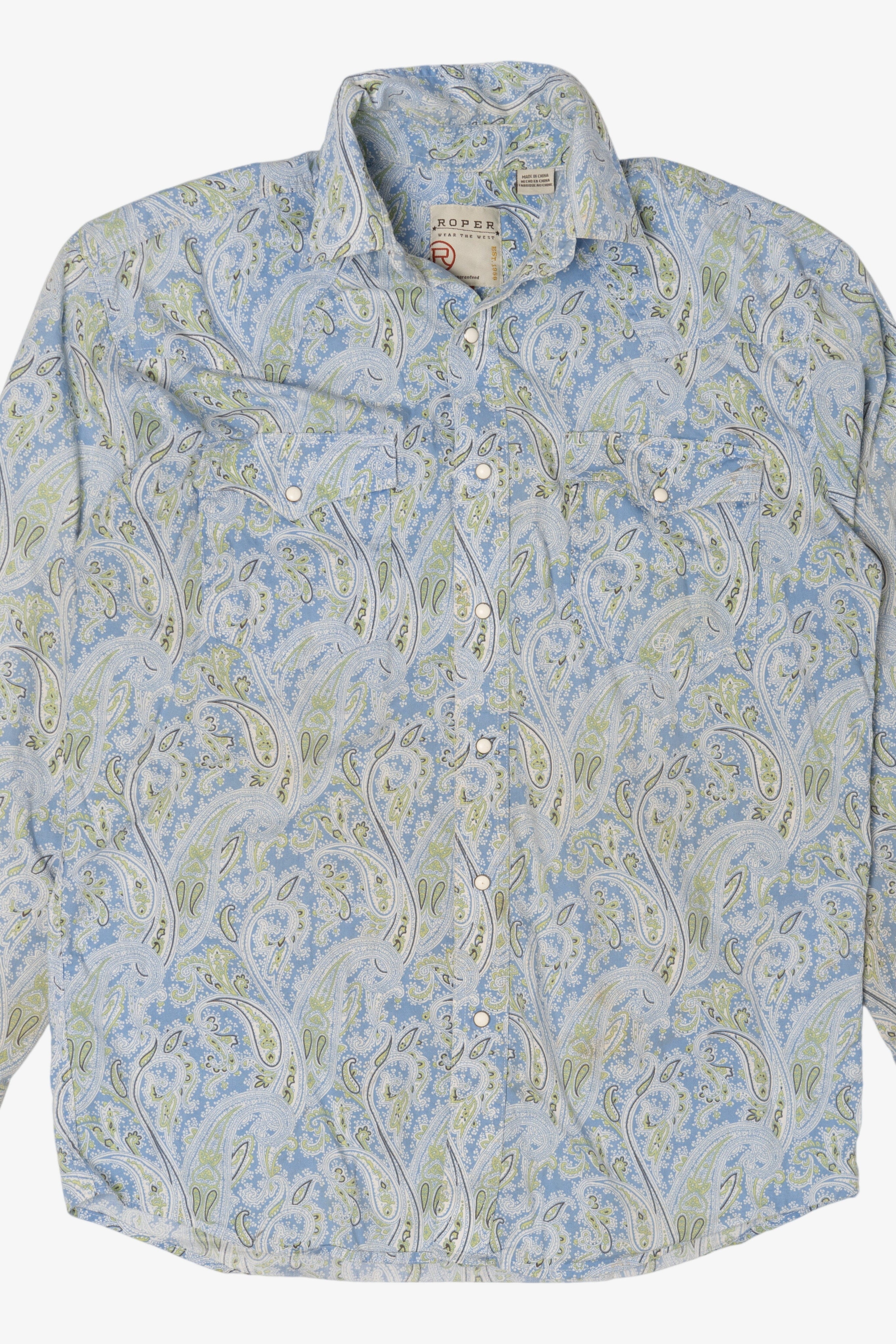 Vintage Light Blue Paisley Pattern Roper Button Up Shirt (2000s)
