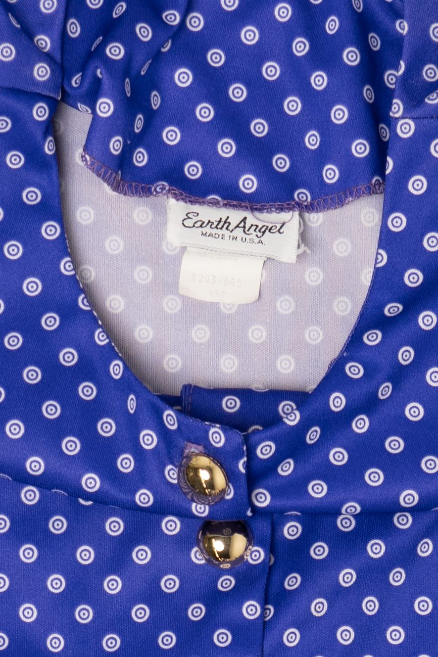 Vintage Earth Angel Blue Polka Dot Button Up Shirt (1980s)