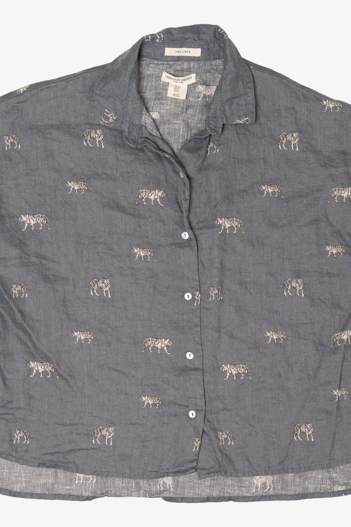 Linen Christian Siriano White Tigers Button Up Shirt (2010s)