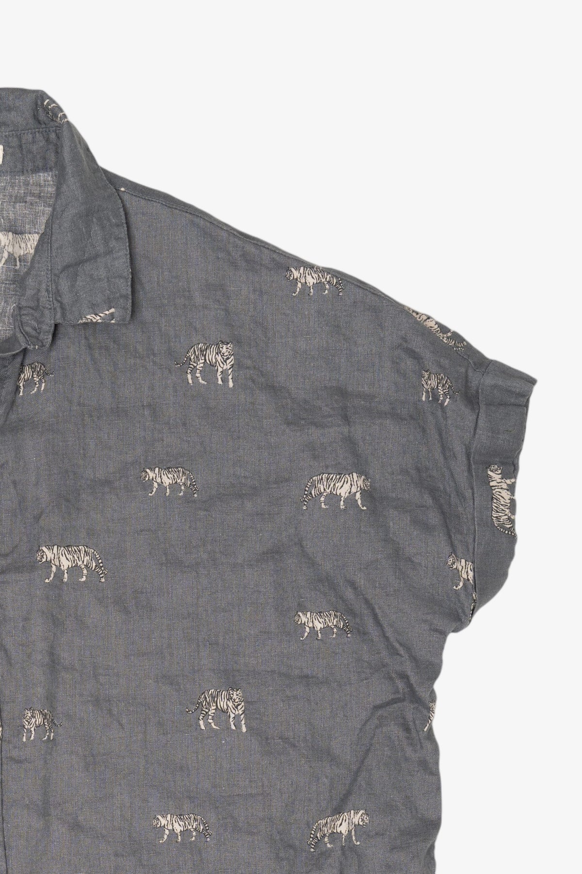 Linen Christian Siriano White Tigers Button Up Shirt (2010s)
