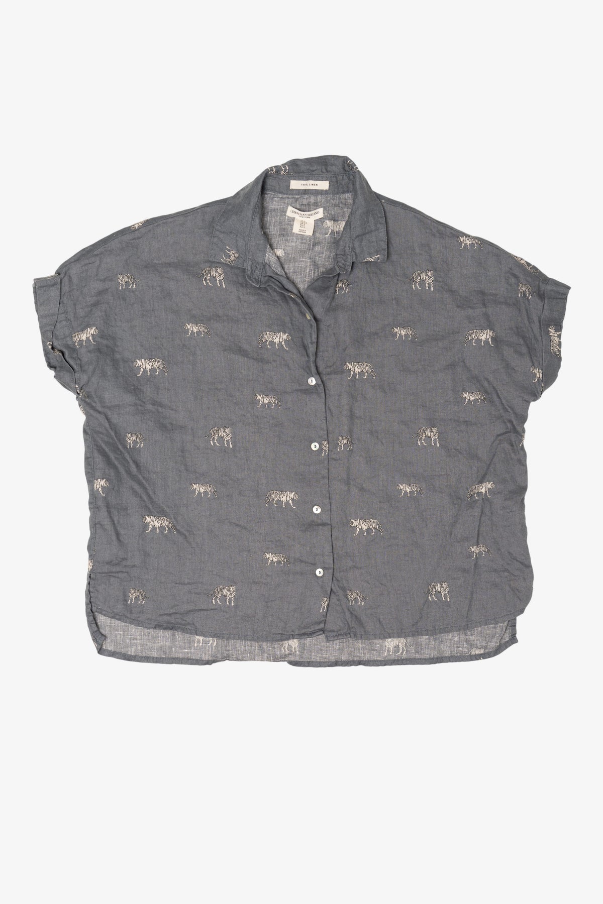 Linen Christian Siriano White Tigers Button Up Shirt (2010s)