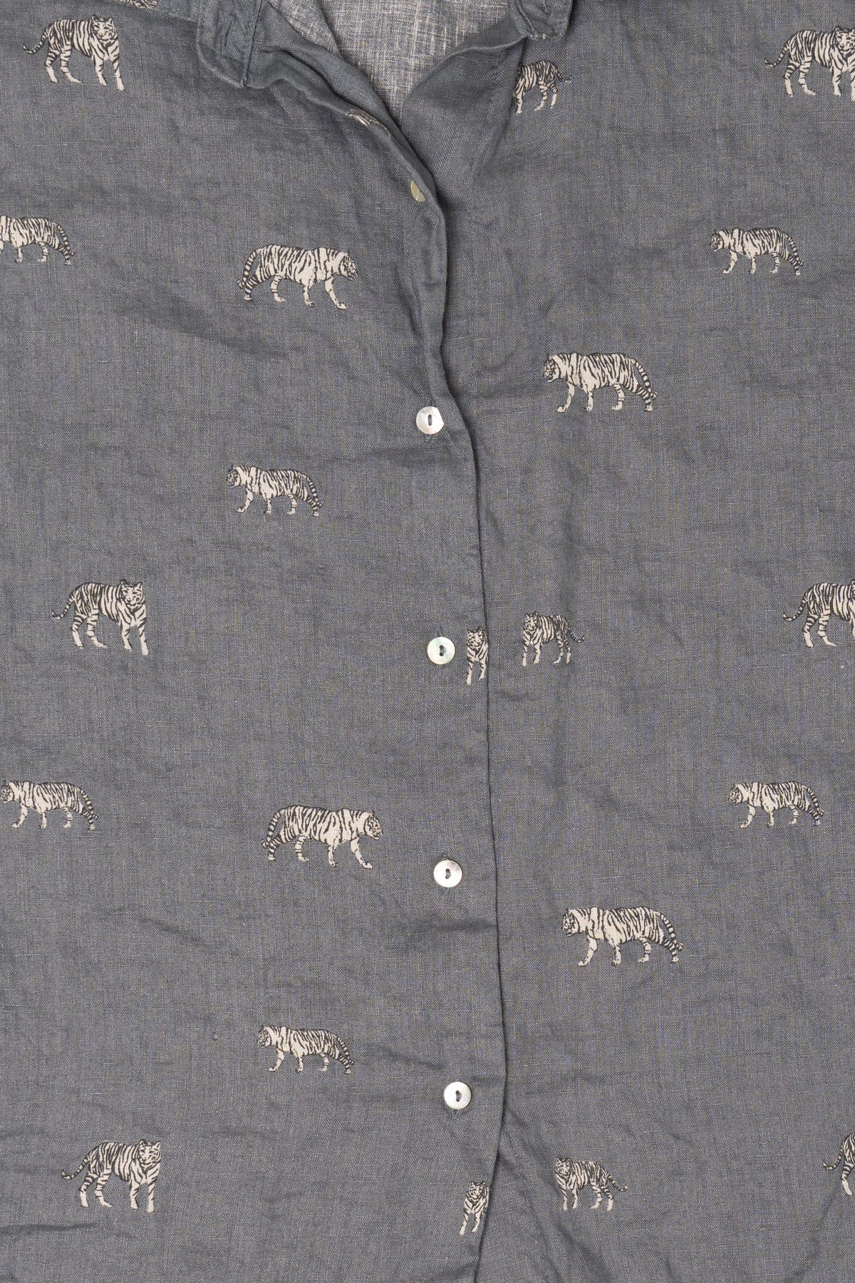 Linen Christian Siriano White Tigers Button Up Shirt (2010s)