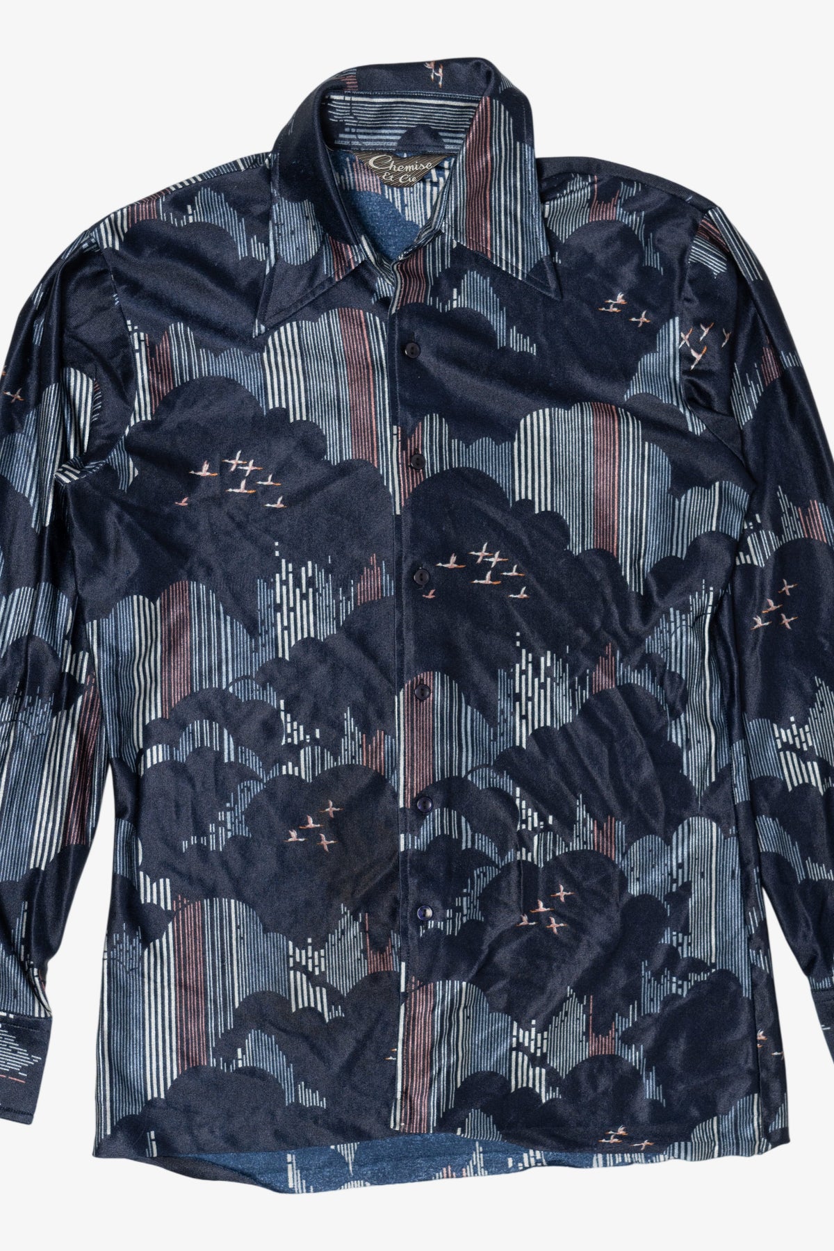Vintage Navy Blue Clouds Chemise et Cie Button Up Shirt (1970s)