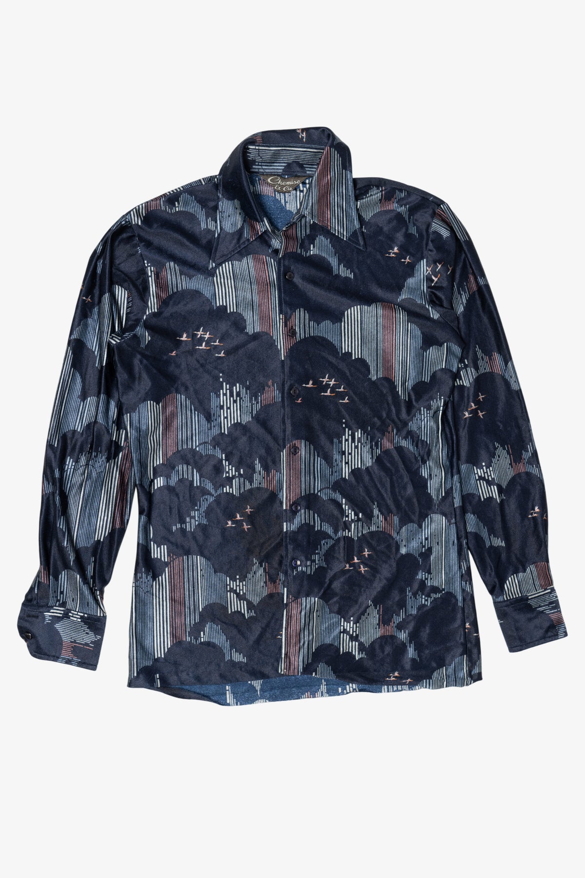 Vintage Navy Blue Clouds Chemise et Cie Button Up Shirt (1970s)