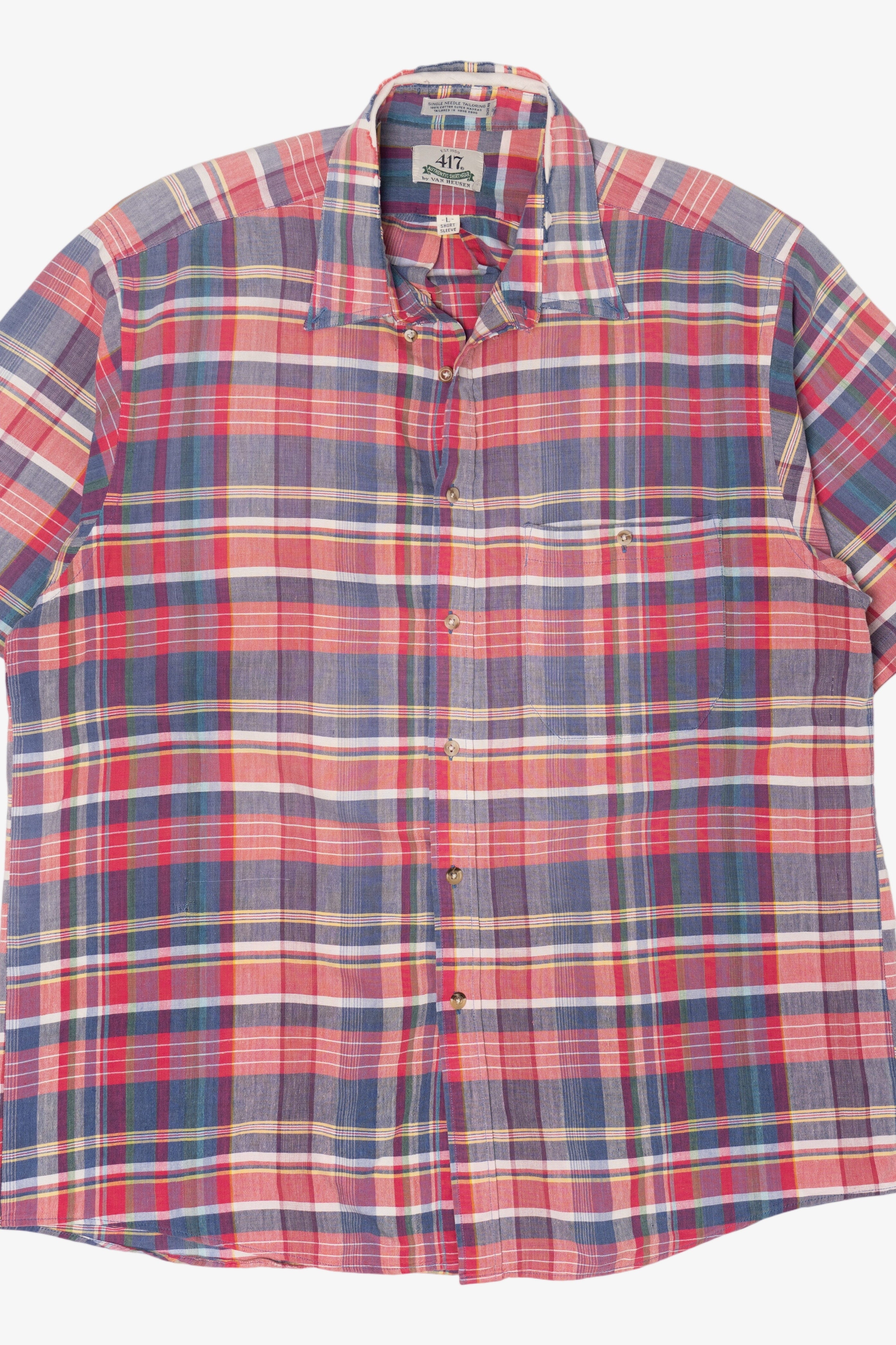 Vintage Van Heusen 417 Colorful Plaid Single Needle Tailoring Button Up Shirt (1980s)