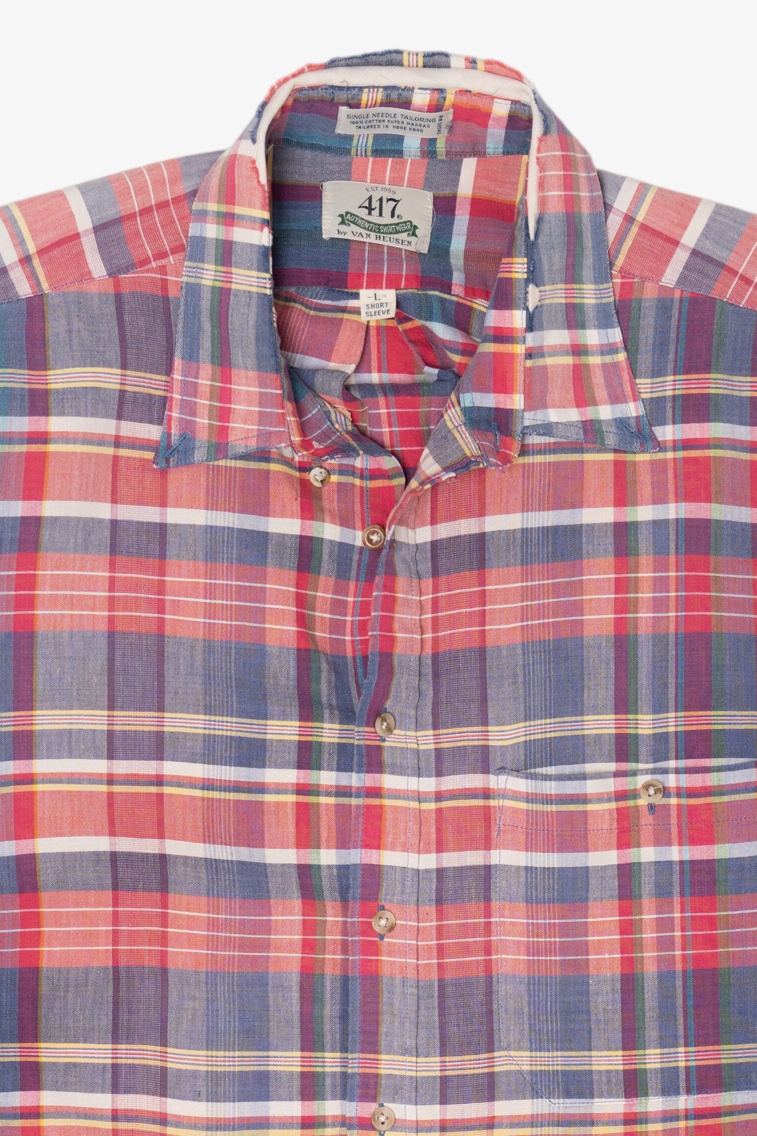 Vintage Van Heusen 417 Colorful Plaid Single Needle Tailoring Button Up Shirt (1980s)