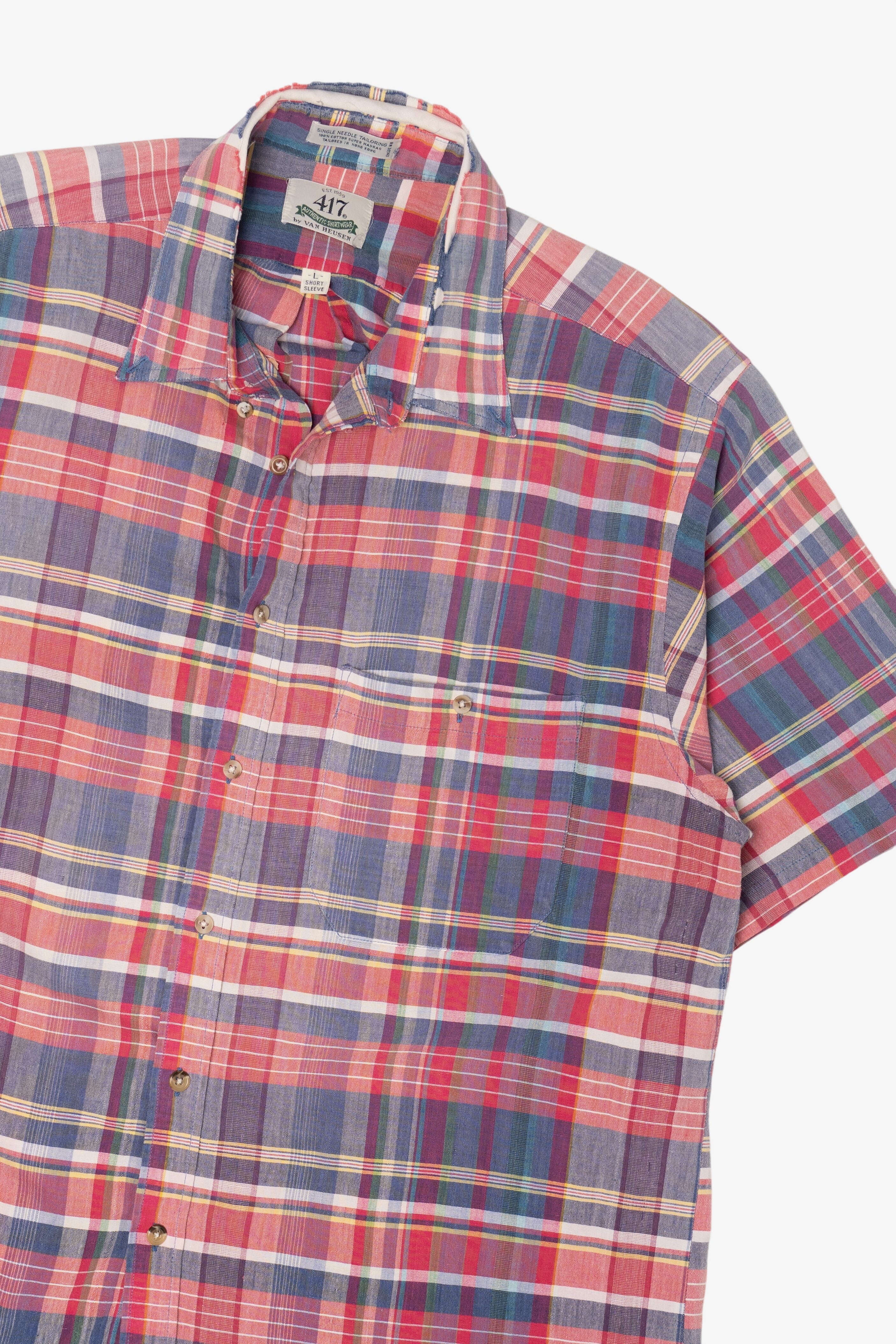 Vintage Van Heusen 417 Colorful Plaid Single Needle Tailoring Button Up Shirt (1980s)