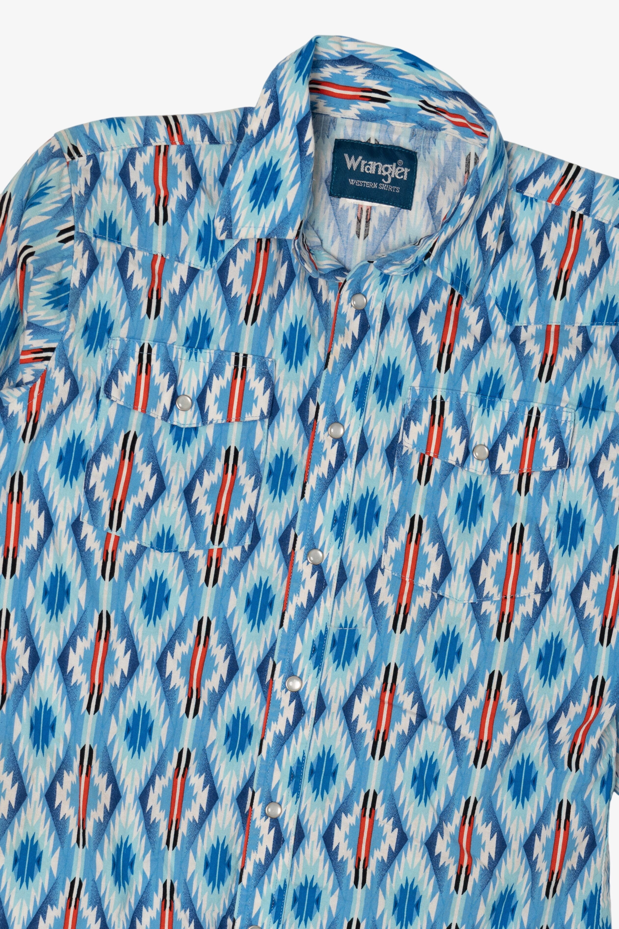 Vintage Light Blue Southwestern Flair Wrangler Button Up Shirt (1990s)