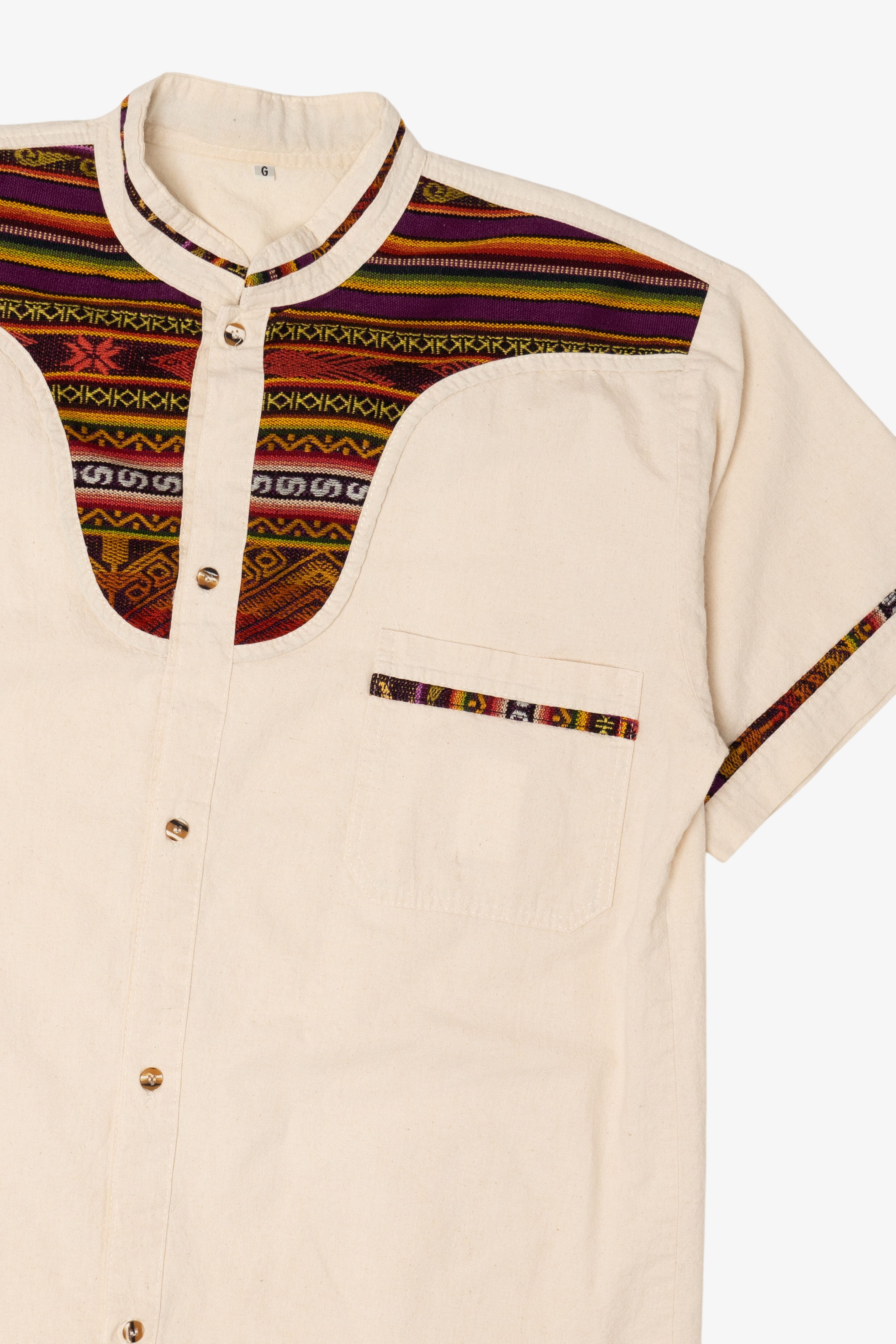 Beige Guayabera Button Up Shirt