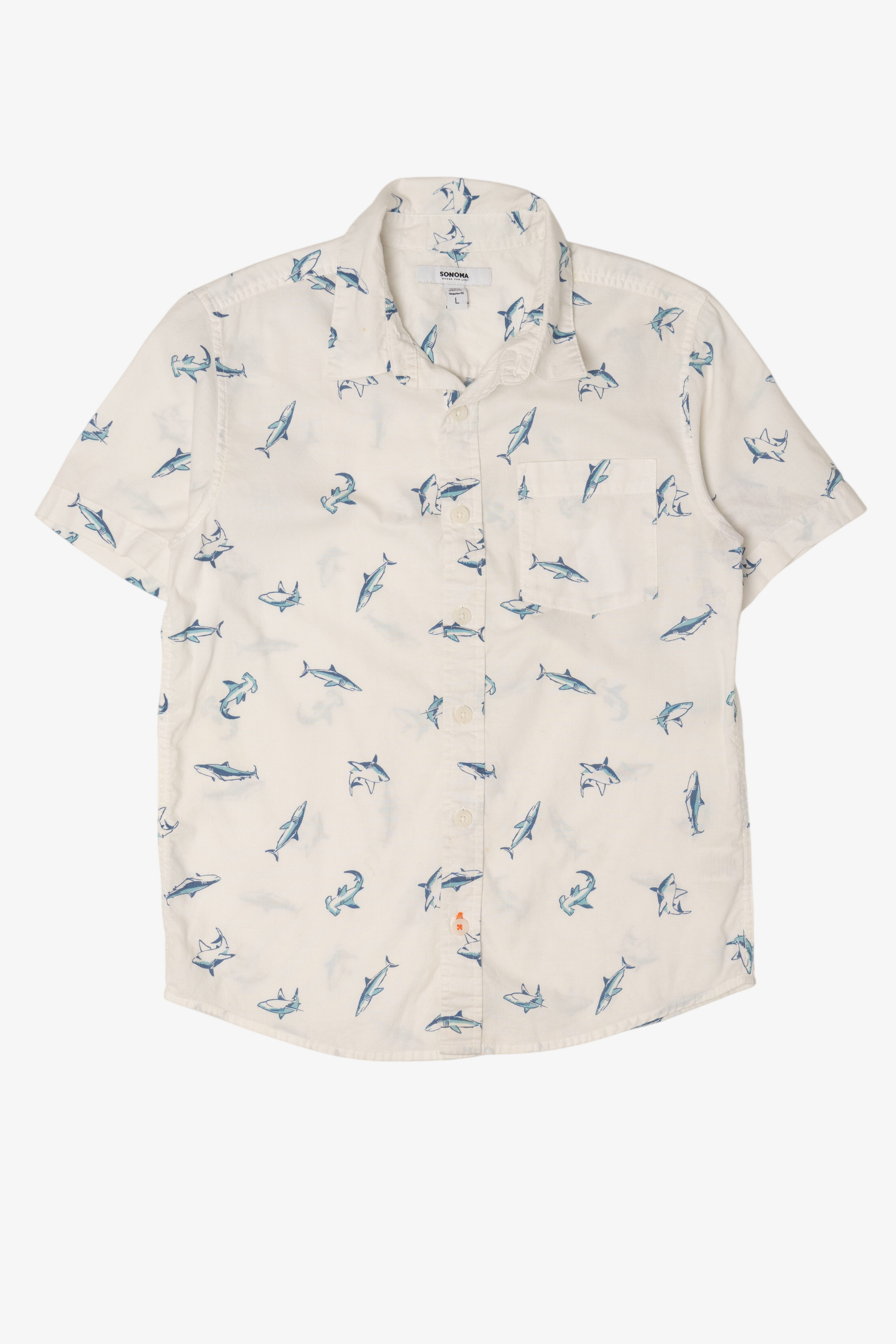 White Sonoma Shark Pattern Button Up Shirt (2010s)