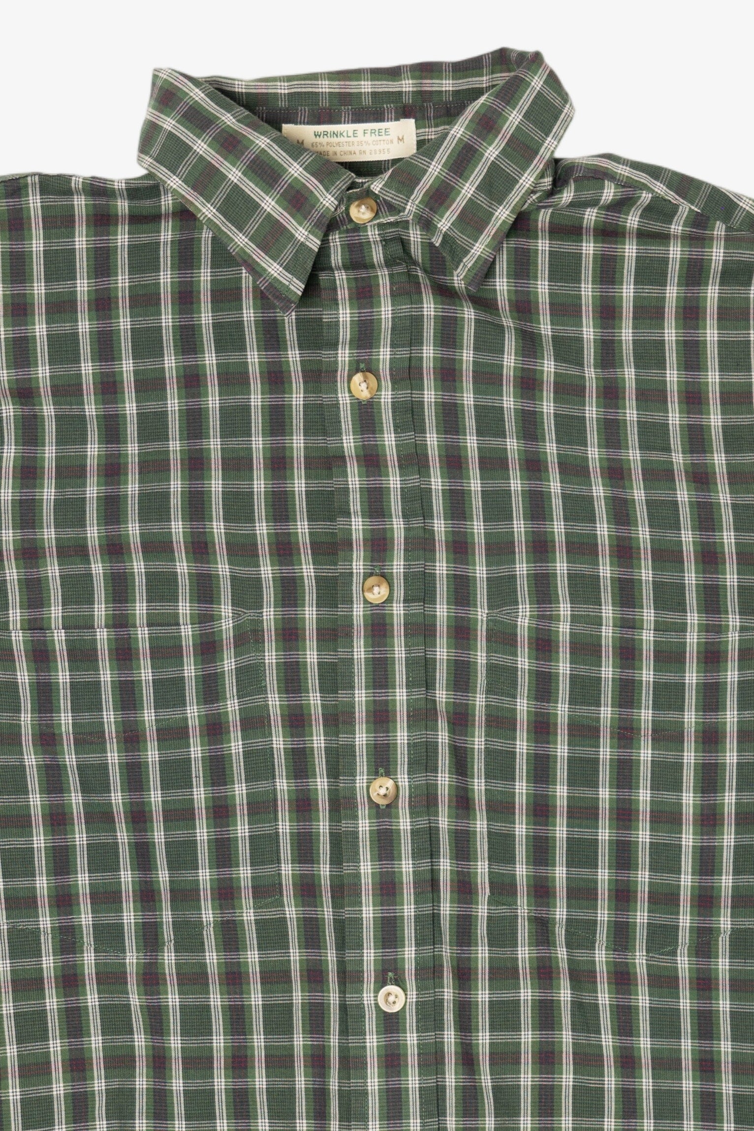 Vintage Dark Green Plaid Wrinkle Free Arrow Button Up Shirt (1990s)