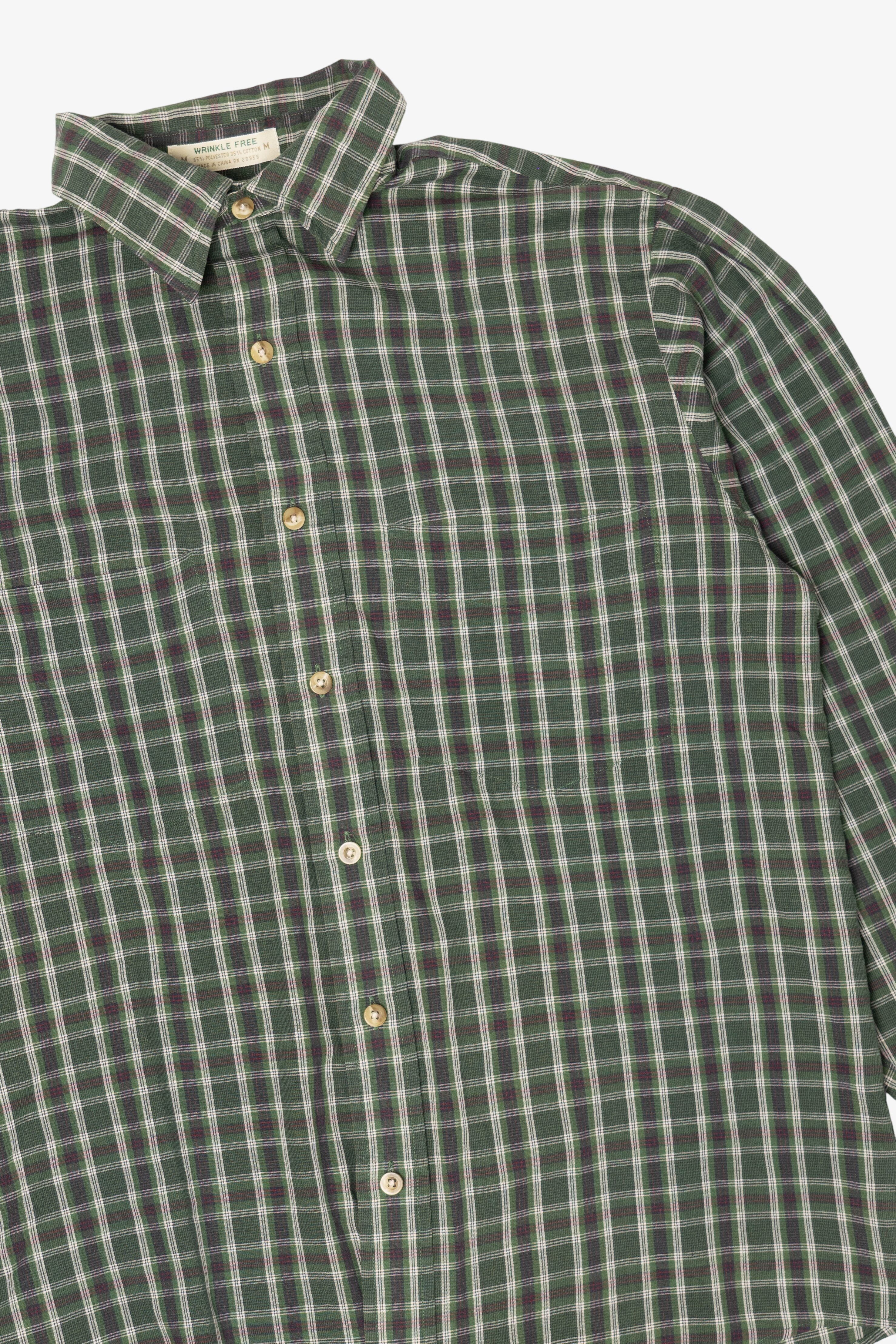 Vintage Dark Green Plaid Wrinkle Free Arrow Button Up Shirt (1990s)