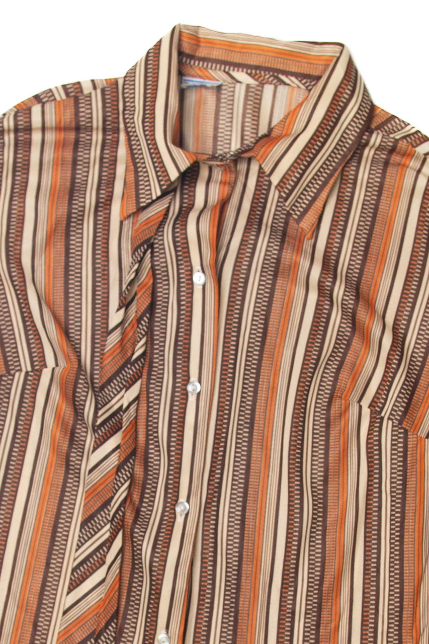 Vintage Striped Patterned Button Up Shirt