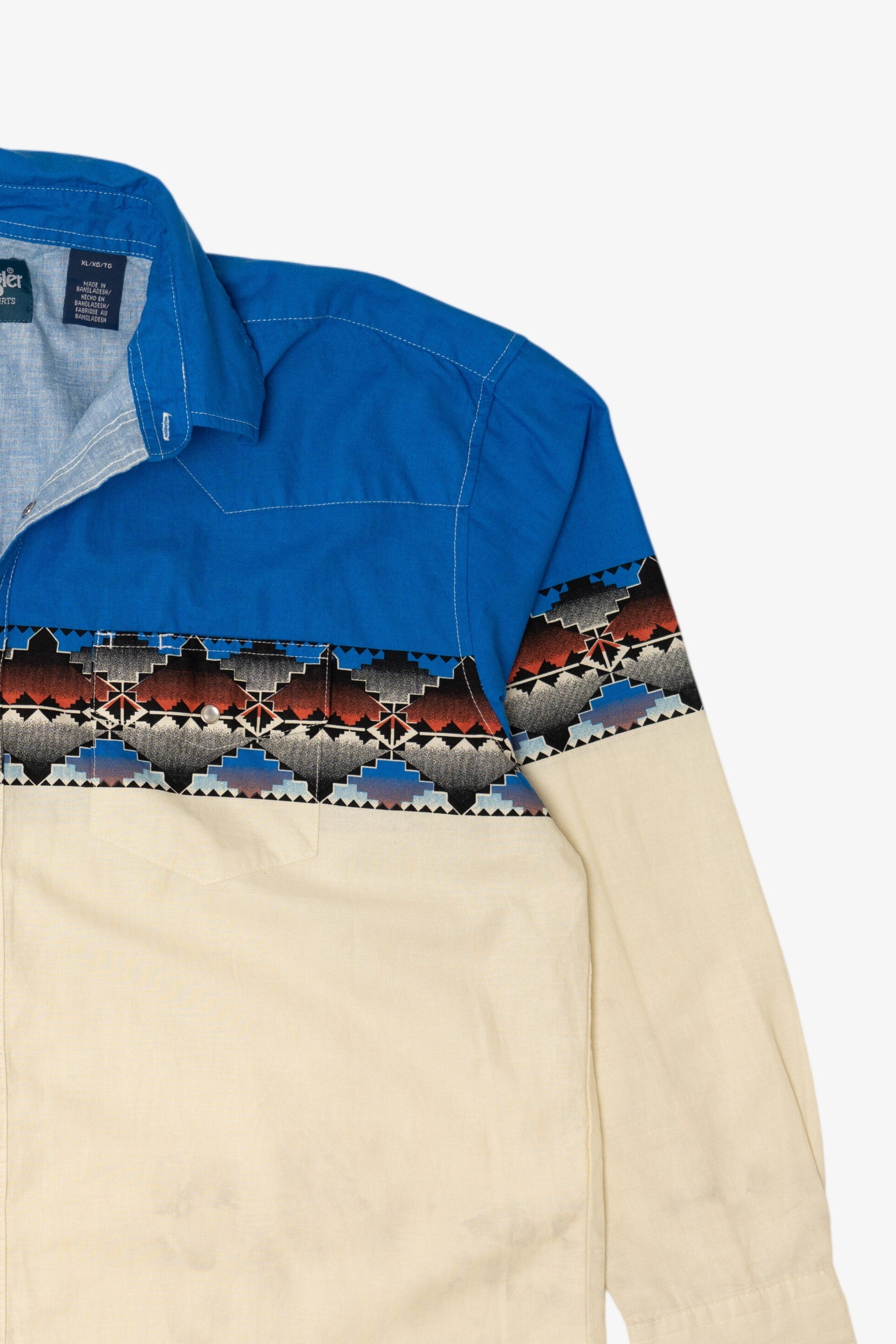 Vintage Blue Wrangler Western Button Up Shirt (1990s)