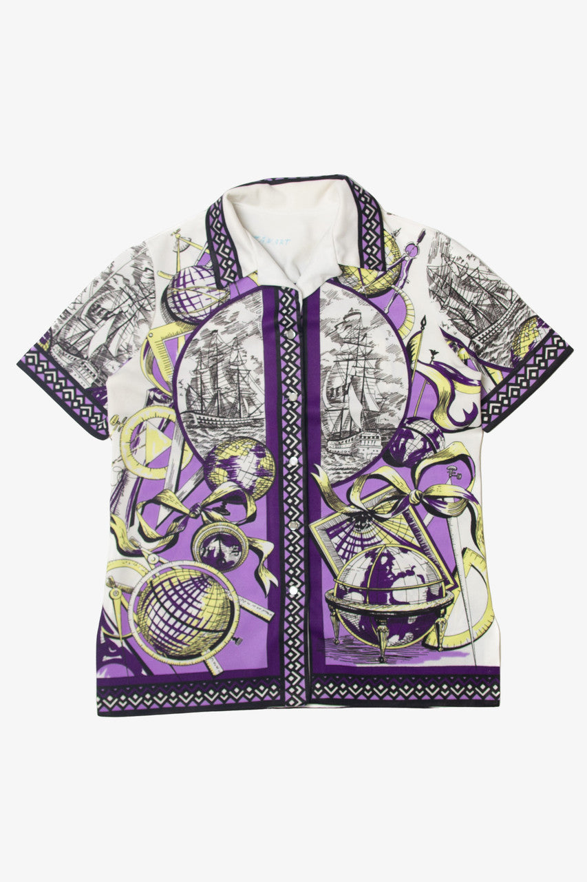 Vintage Globes And Travel Illustrative Button Up Shirt