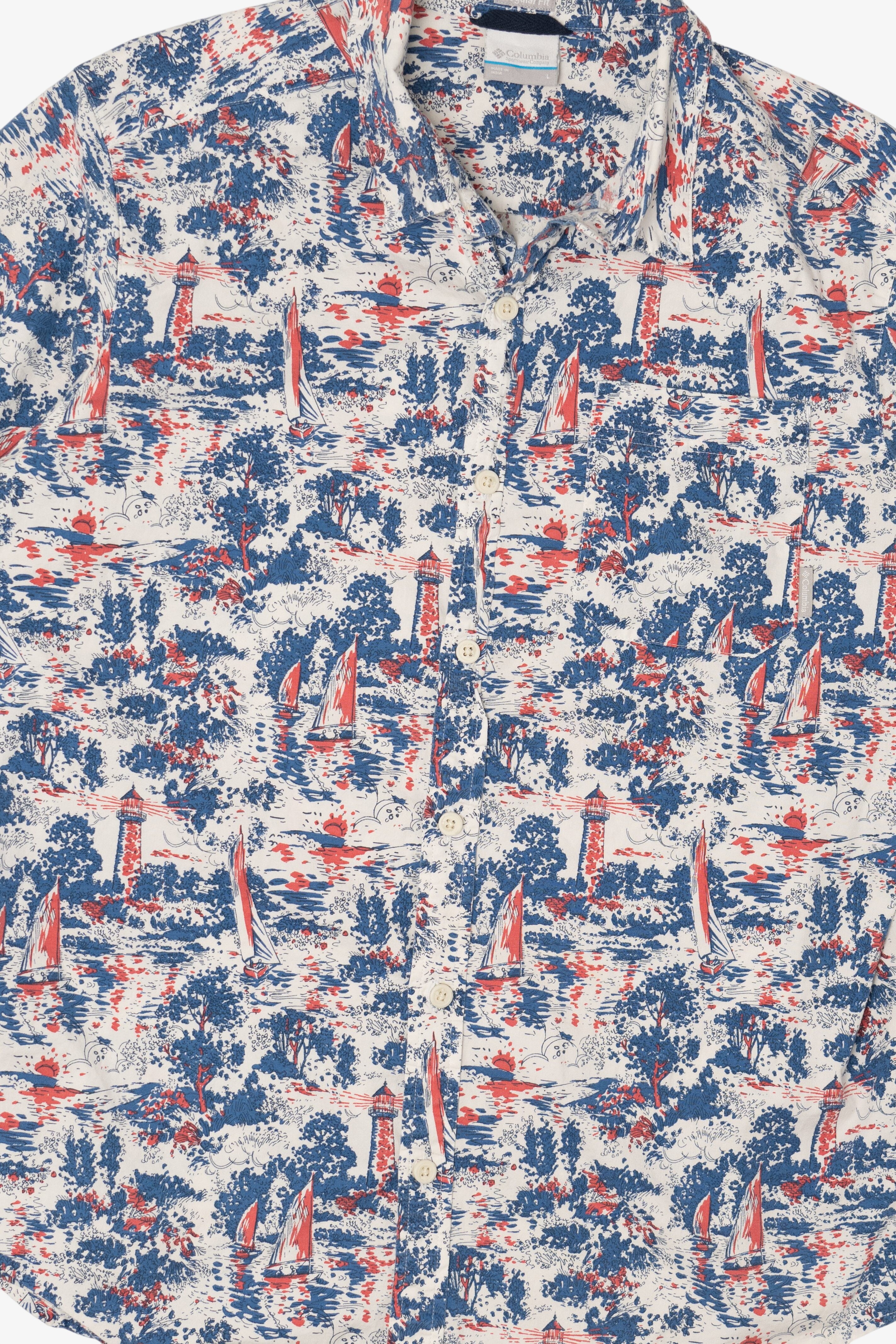 Lighthouse Sailboat Pattern Columbia Button Up Shirt (2010s)